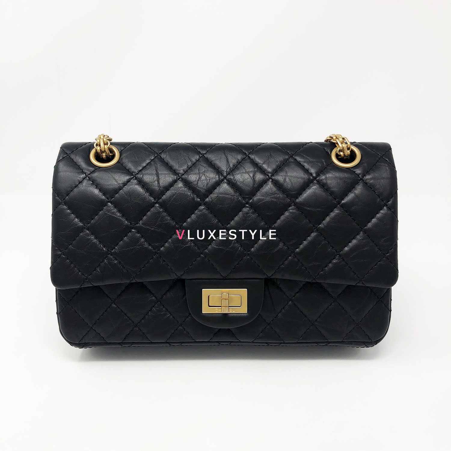 Chanel Reissue 2.55 Black Quilted Aged Calfskin Double Flap with aged gold  hardware 225