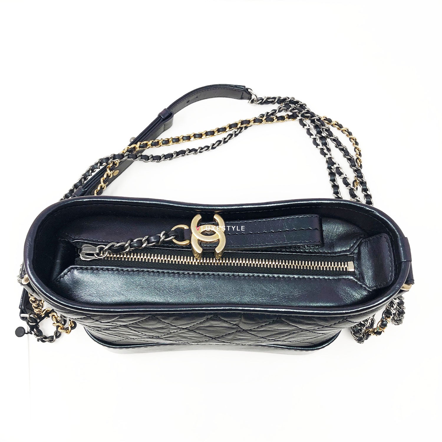 NIB 19S Chanel Iridescent Black Purple Medium Gabrielle Hobo Bag