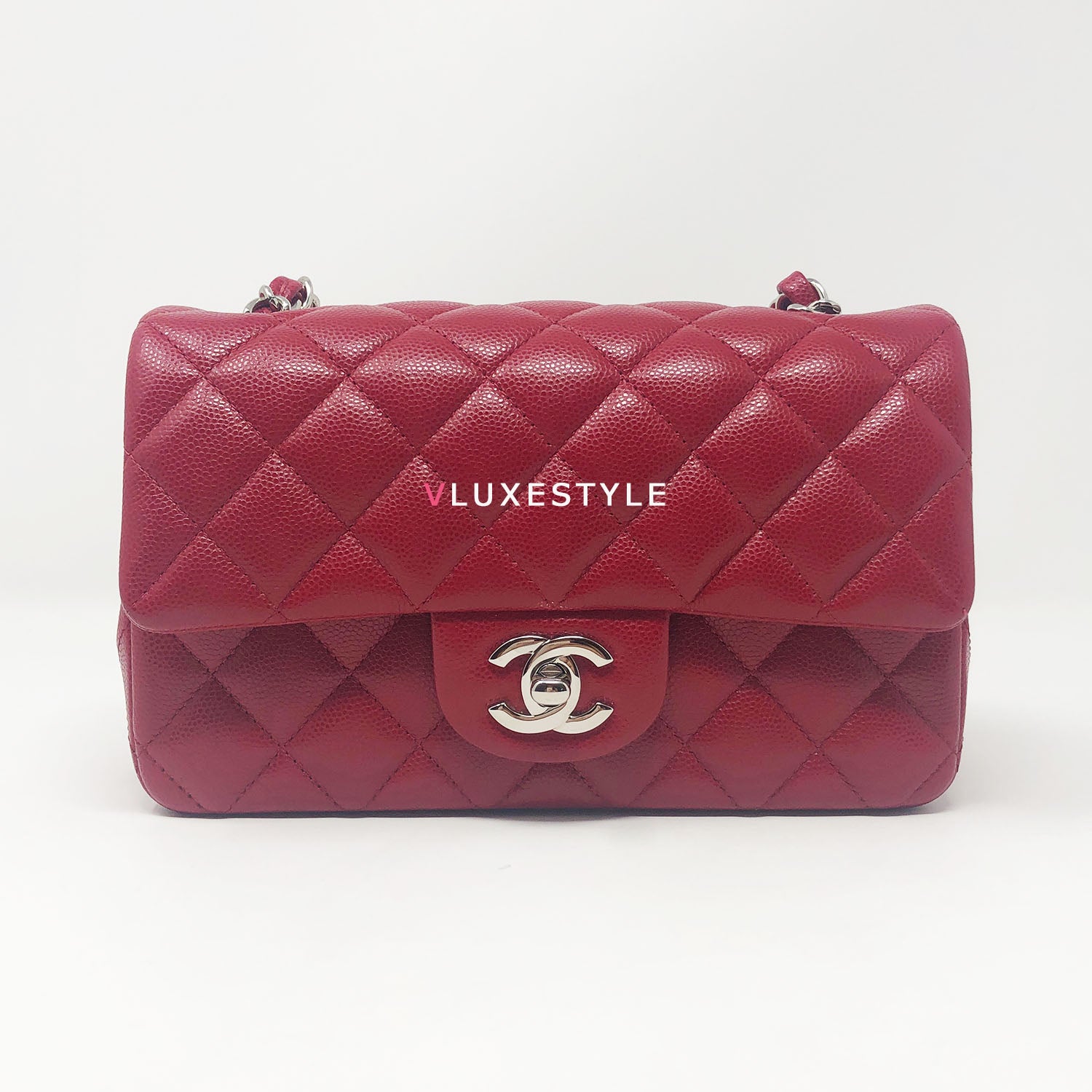 Chanel 18B Mini Rectangular Raspberry Red Quilted Caviar with silver  hardware