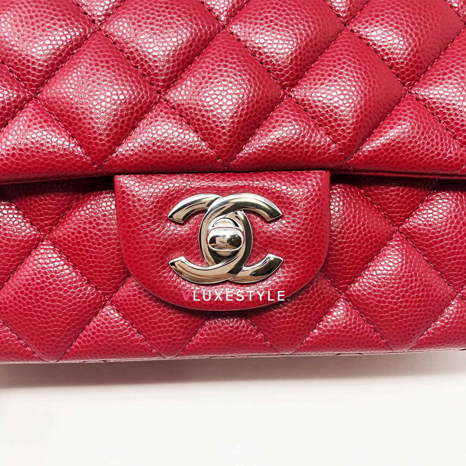 18B CHANEL RASPBERRY RED CAVIAR MINI RECTANGULAR CLASSIC FLAP BAG SHW