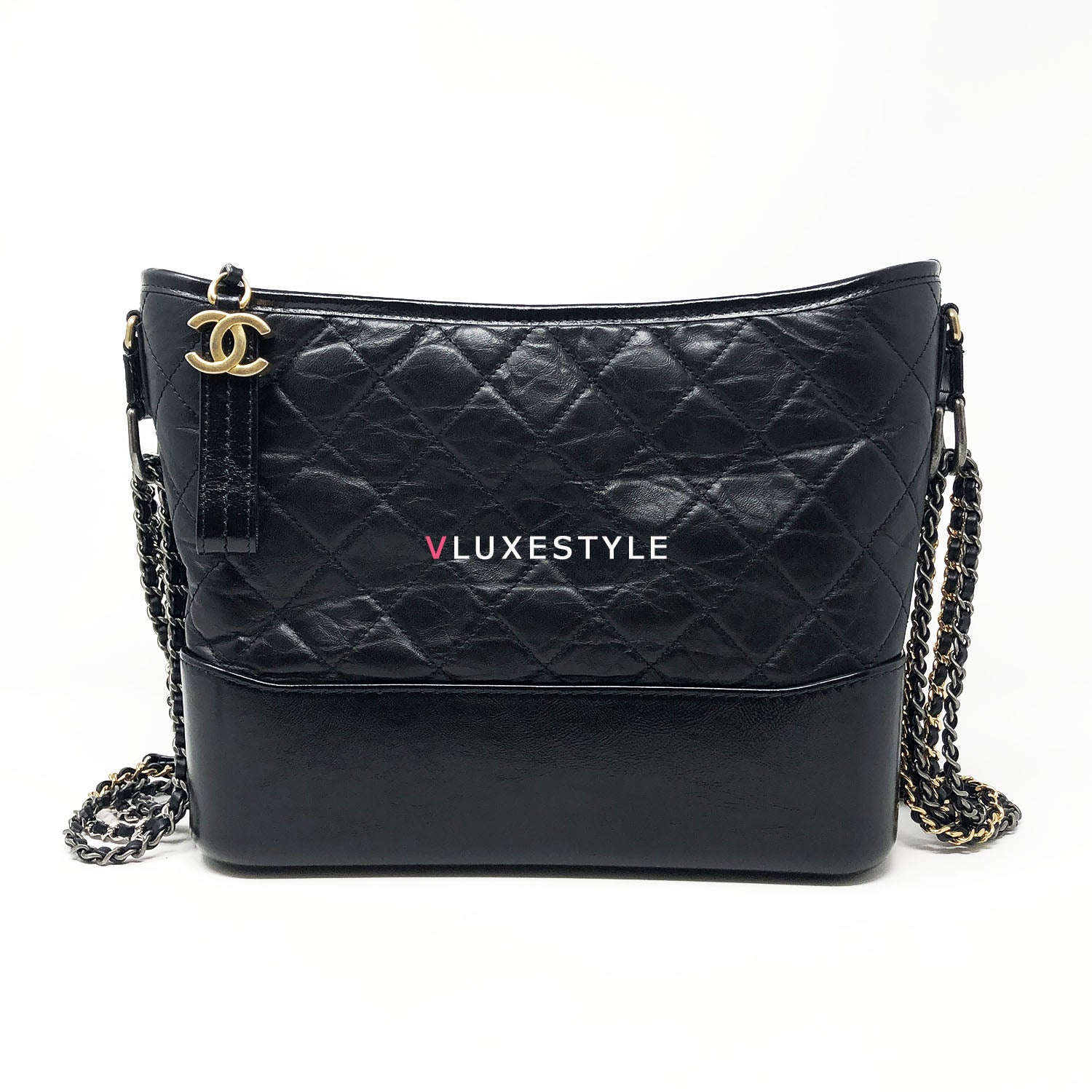 Chanel 18P Gabrielle Medium Hobo Black Quilted Aged Calfskin