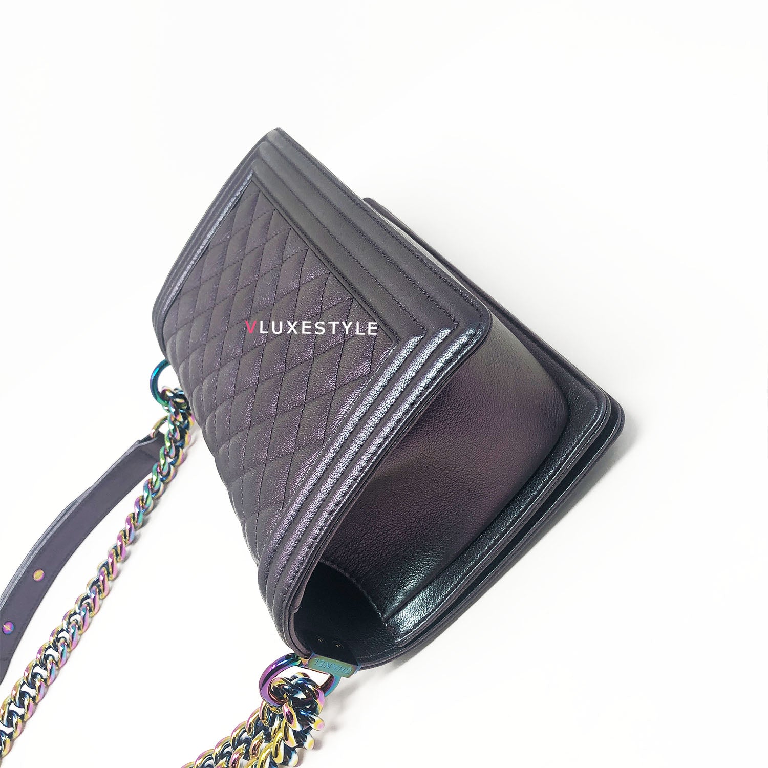 Chanel 16C Le Boy Old Medium Purple Iridescent Mermaid with rainbow hardware