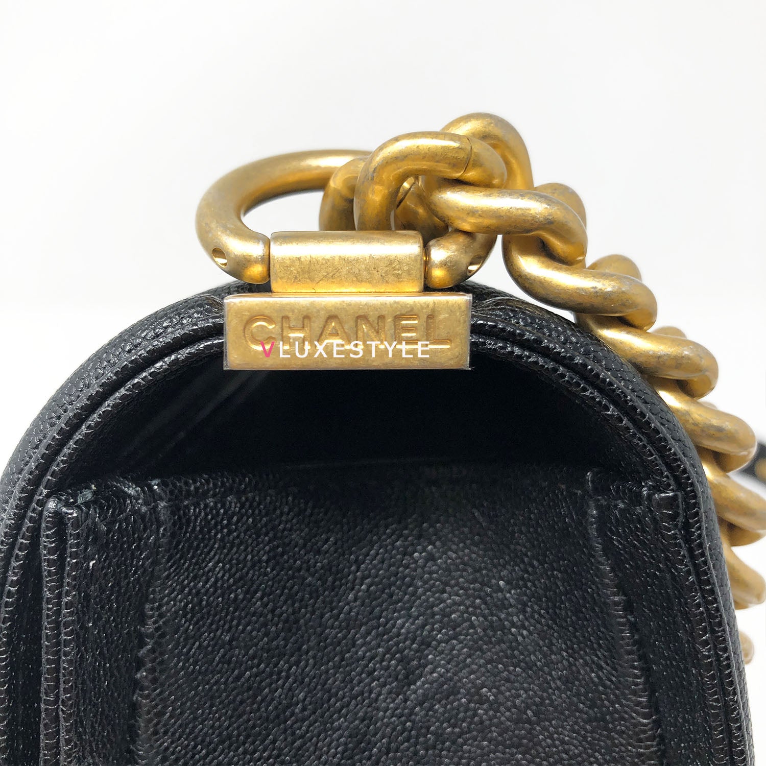 Handbags Chanel Chanel Womens North South Boy Bag Black Caviar Leather / Gold