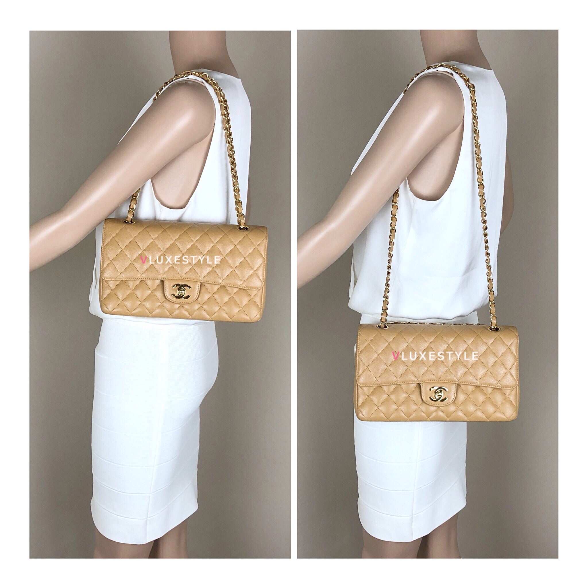 Neutrals ❤ casually styled Chanel medium classic flap in beige