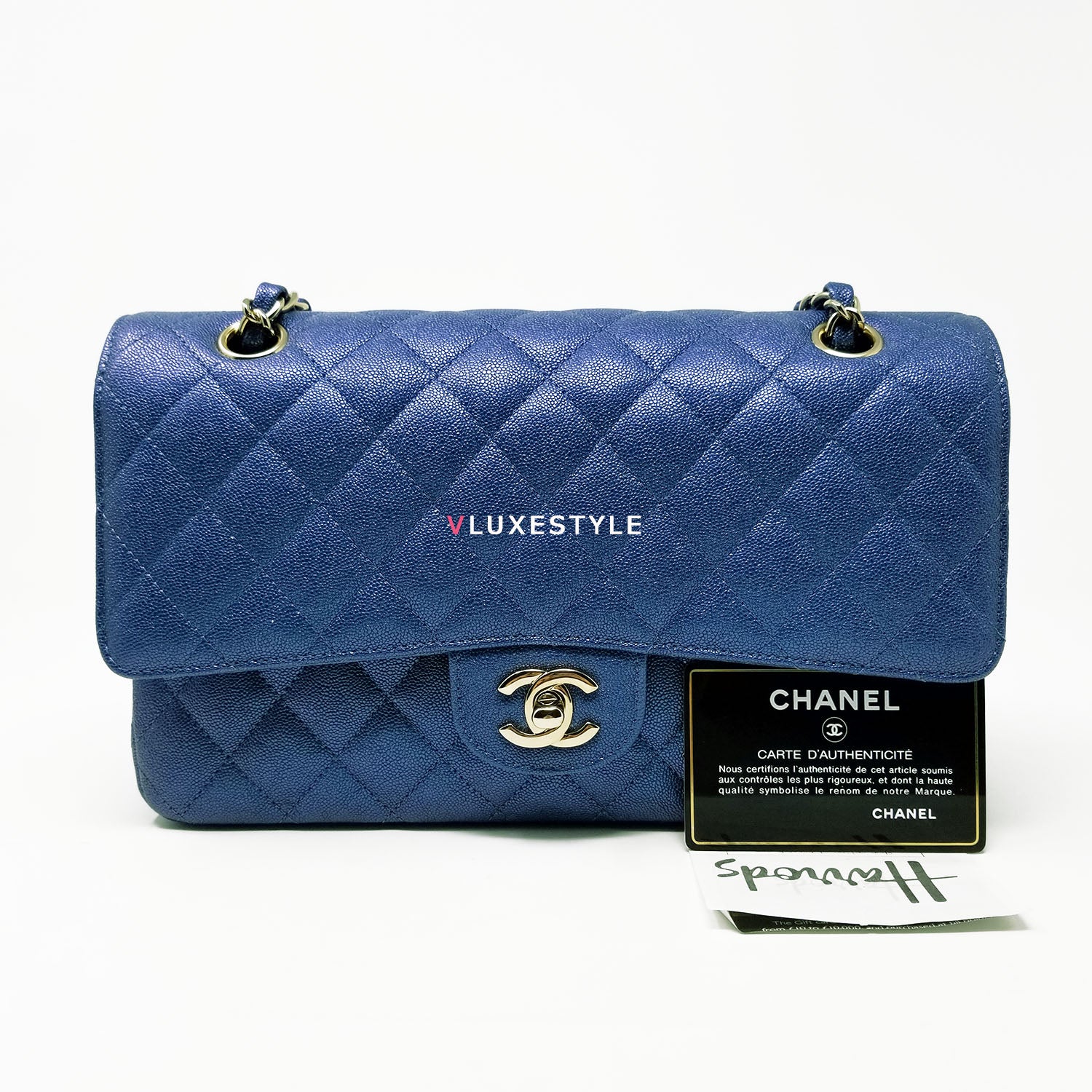 Chanel Classic Medium Double Flap 19S Blue Quilted Iridescent