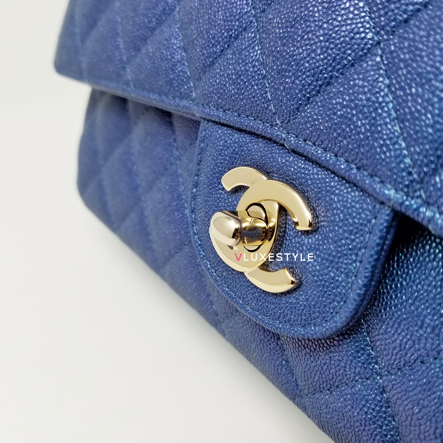 Chanel Classic Medium Double Flap 19S Blue Quilted Iridescent