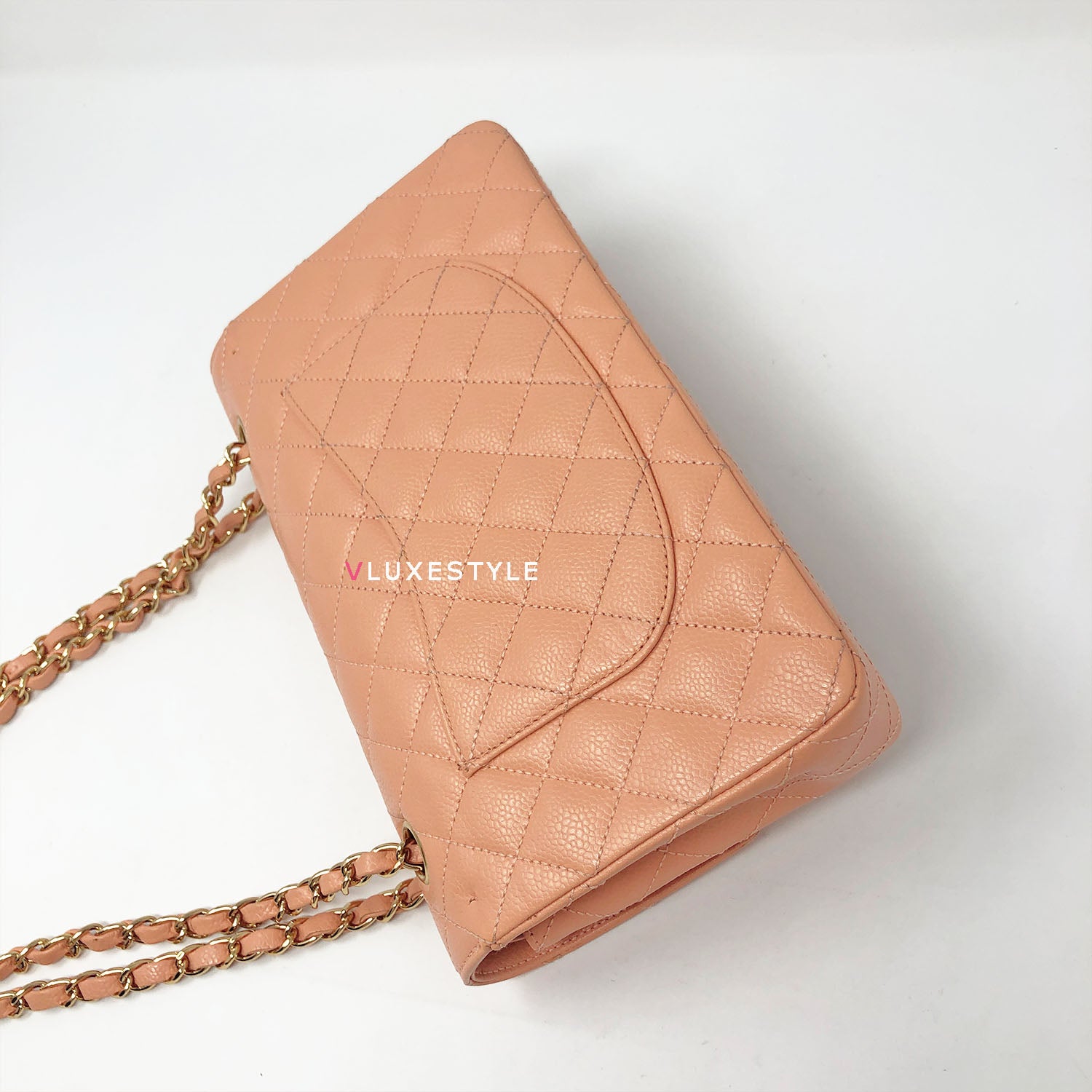 Chanel Vintage Classic Medium Double Flap Salmon Pink Quilted Caviar with 24k  gold plated hardware