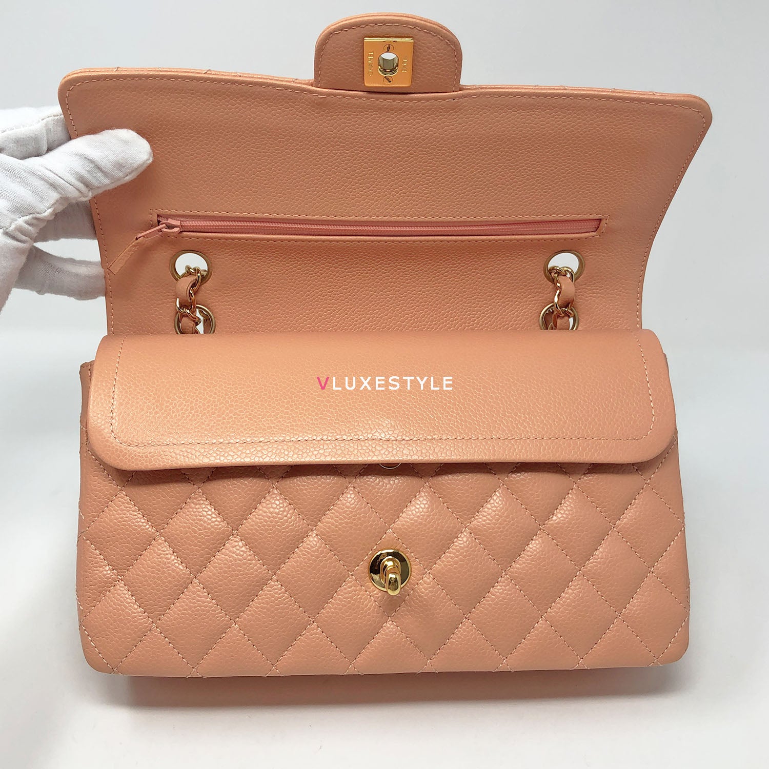 Chanel Vintage Classic Medium Double Flap Salmon Pink Quilted Caviar with 24k  gold plated hardware