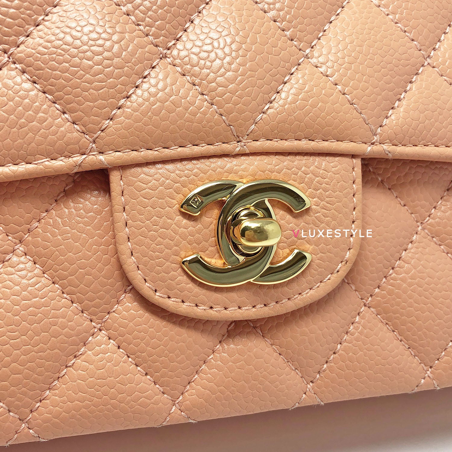 Chanel Vintage Classic Medium Double Flap Salmon Pink Quilted Caviar with 24k  gold plated hardware