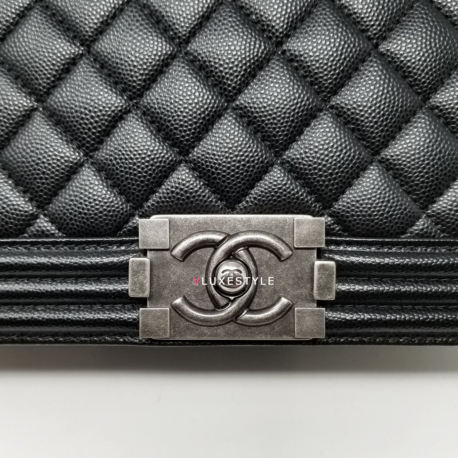 Chanel 2018 Le Boy Old Medium Black Quilted Caviar with ruthenium