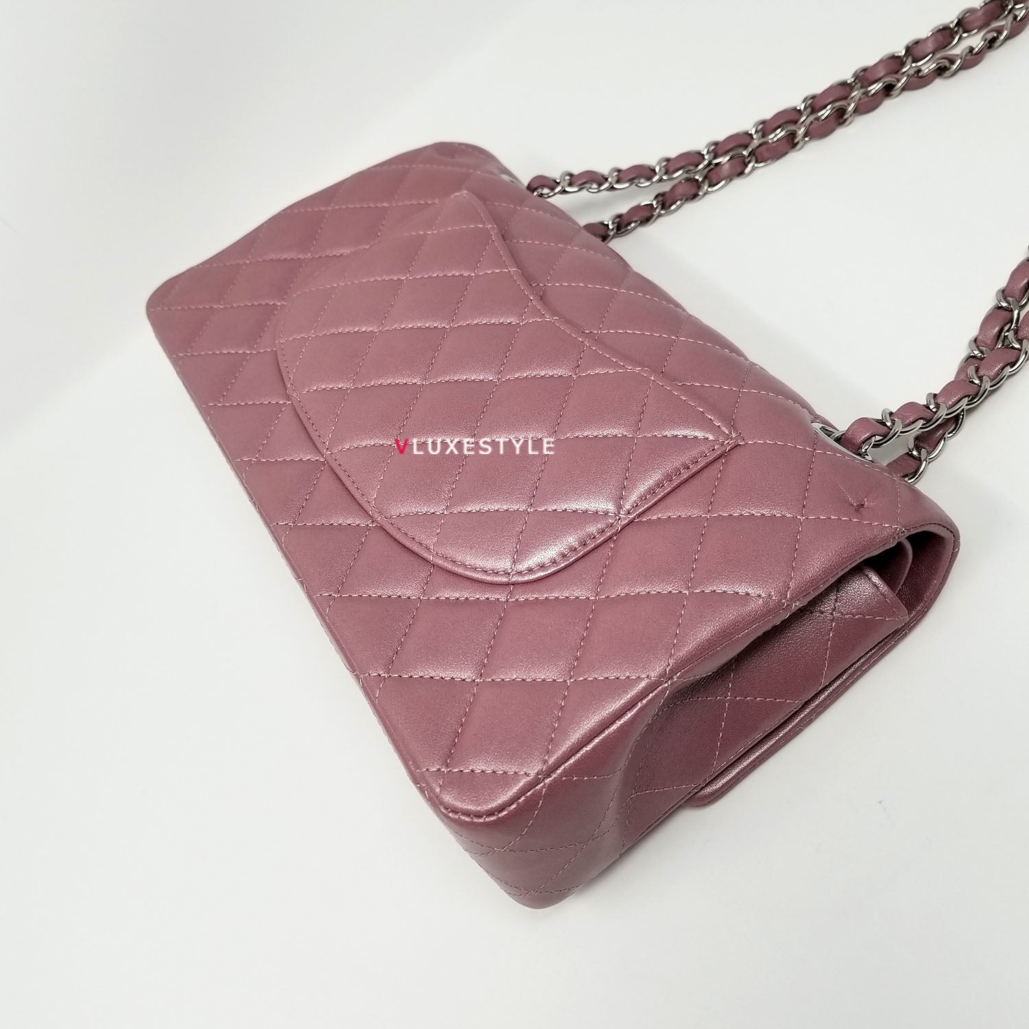 Chanel Classic Medium Double Flap Iridescent Mauve Lambskin with silver  hardware