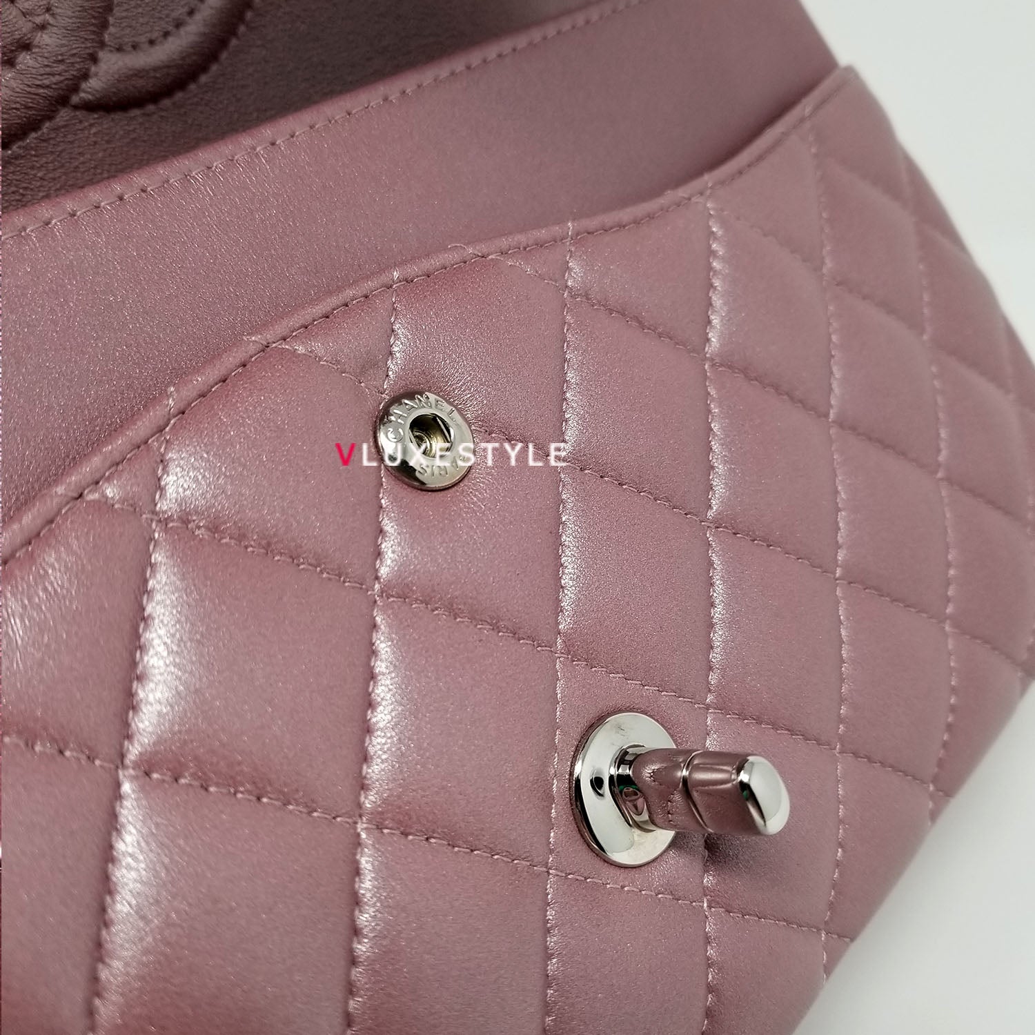 Chanel Classic Medium Double Flap Iridescent Mauve Lambskin with silver  hardware
