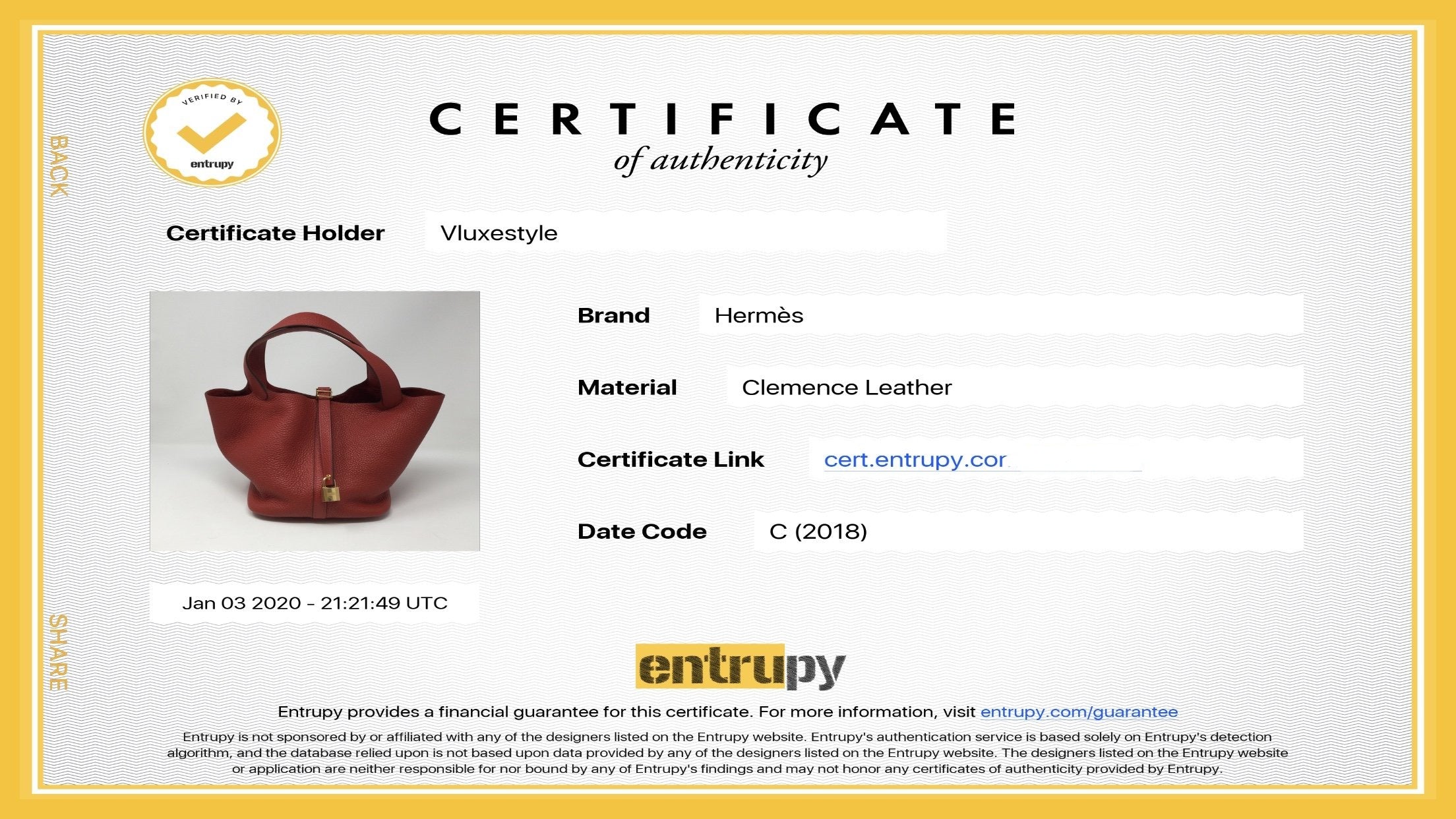 entrupy certificate hermes