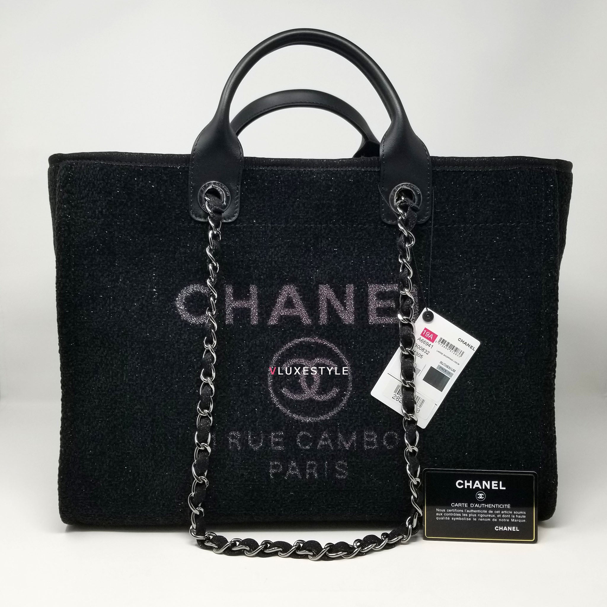 Deposit to reserve: Chanel 19A Deauville with handle Black Lurex Boucle  with silver hardware