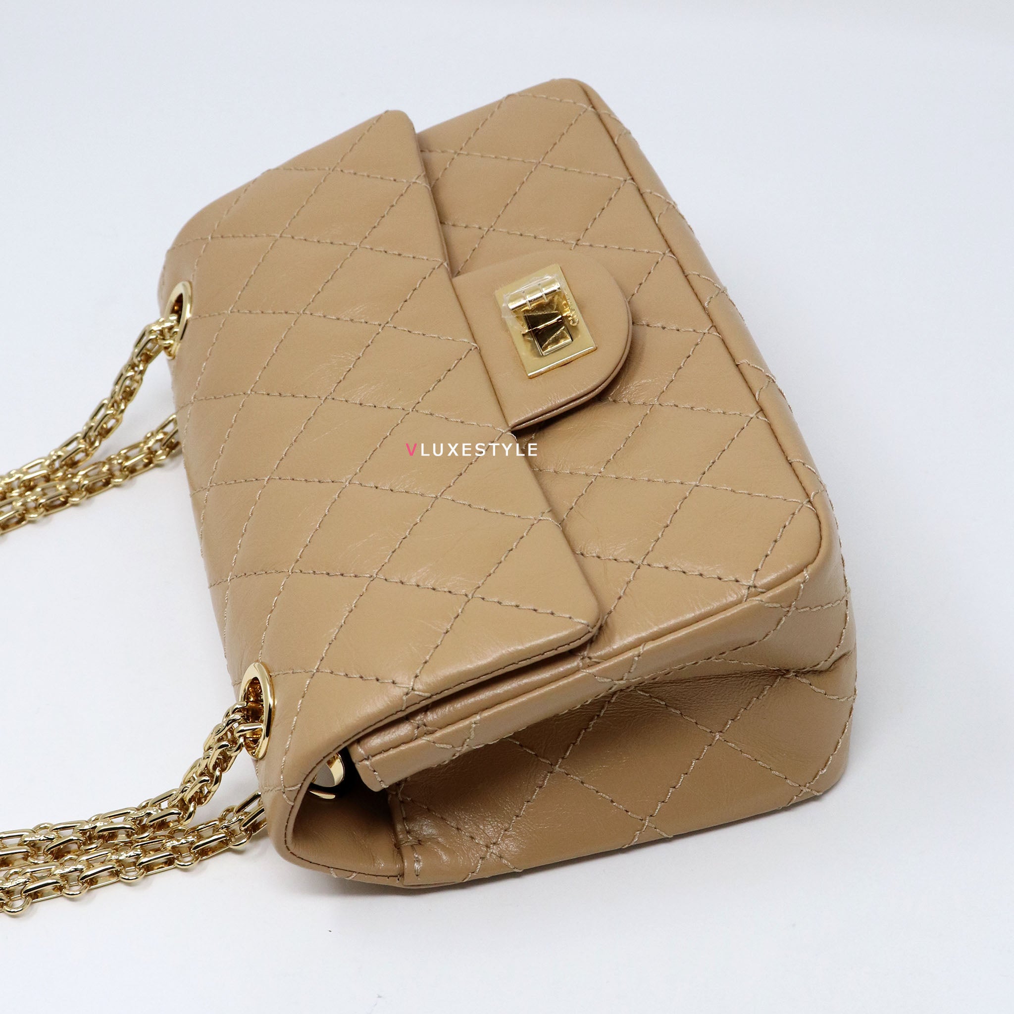 Chanel 19A Mini Reissue Beige Quilted Aged Calfskin with shiny gold hardware