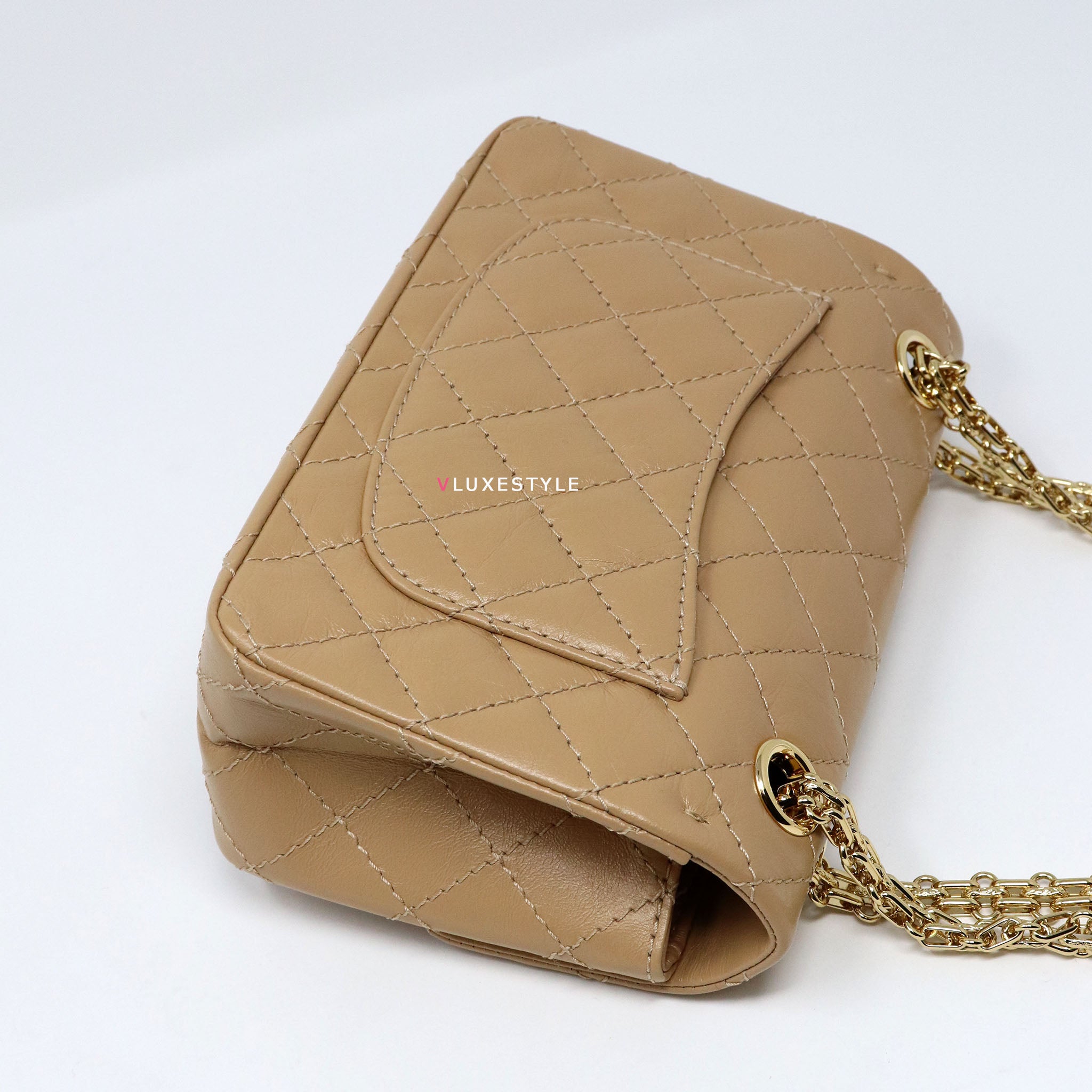 Chanel 19A Mini Reissue Beige Quilted Aged Calfskin with shiny gold hardware