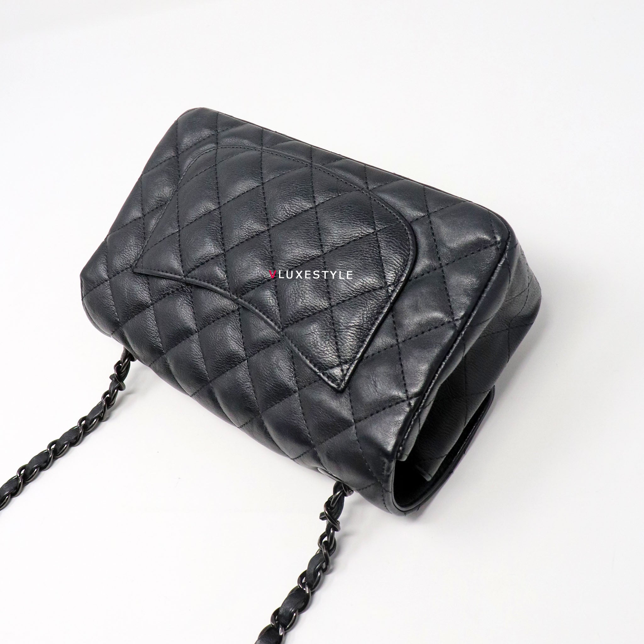 Chanel Small Classic Double Flap Shiny SO Black Crumpled Calfskin Black  Hardware