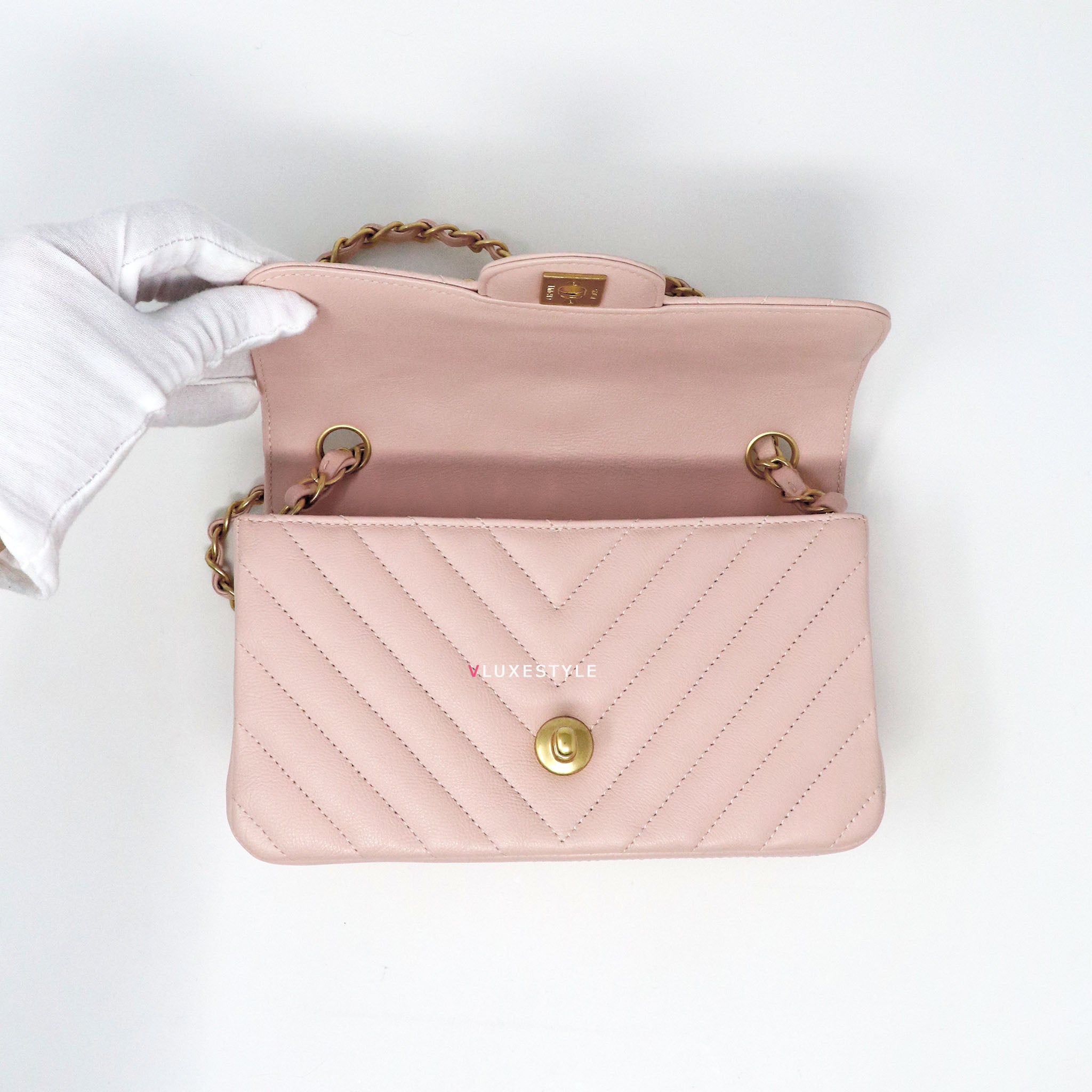 Chanel Raspberry Pink Mini Rectangular Bag With Brushed Gold Hardware