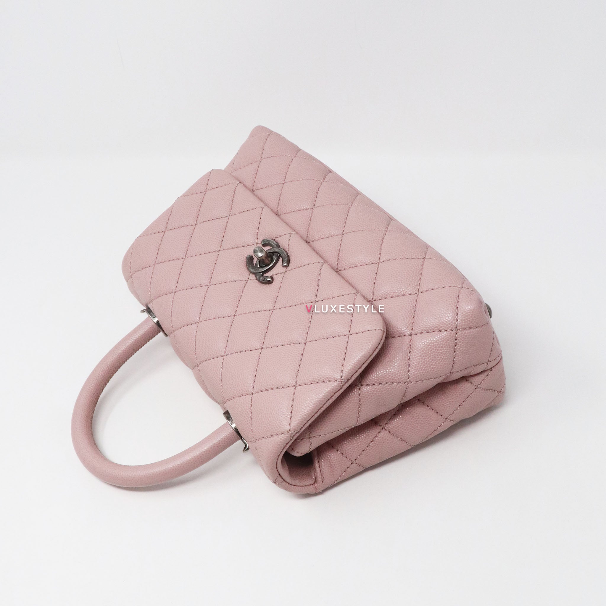 Chanel 17C Mini Coco Handle Sakura Pink Quilted Caviar with ruthenium  hardware