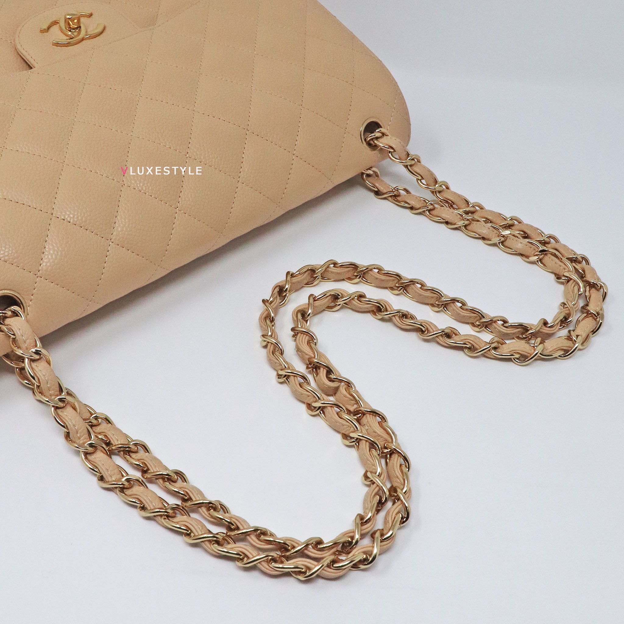 Chanel Classic Jumbo Double Flap Beige Clair Quilted Caviar with