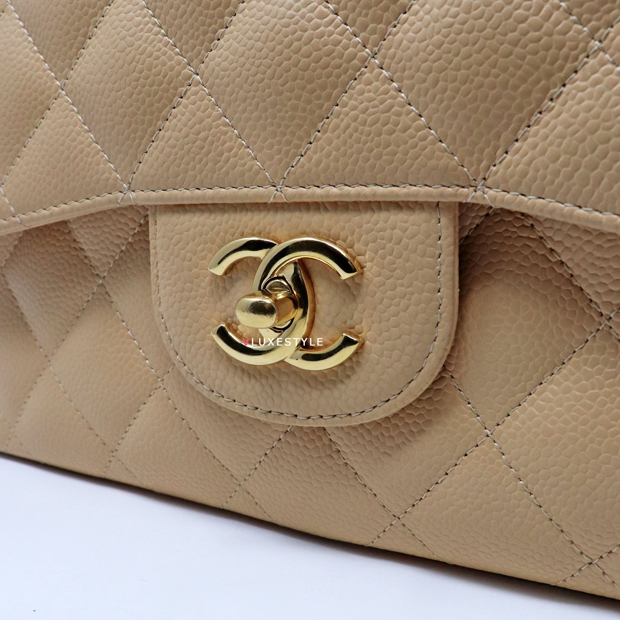 Chanel Classic Jumbo Double Flap Beige Clair Quilted Caviar with gold  hardware