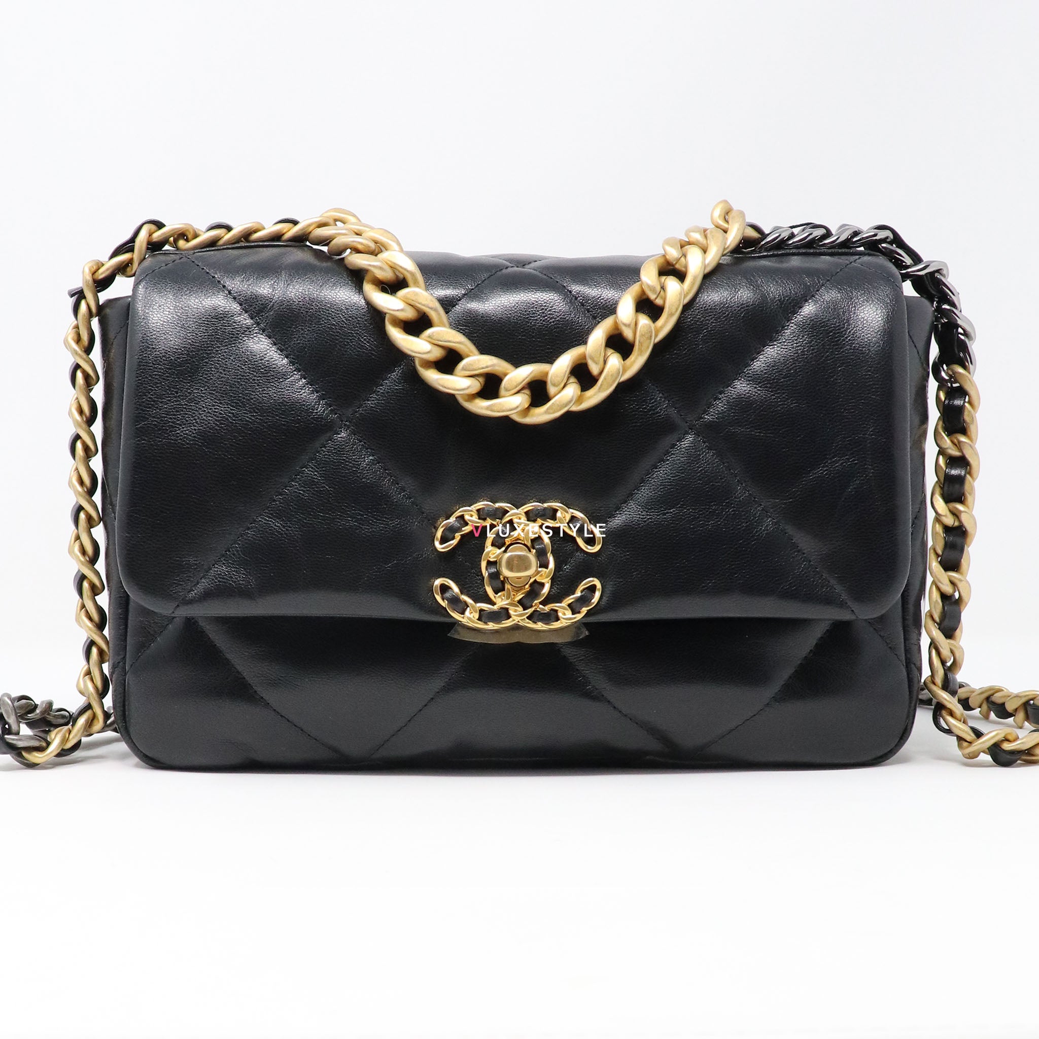 Chanel Black Goatskin Small Chanel 19 Flap Bag, myGemma