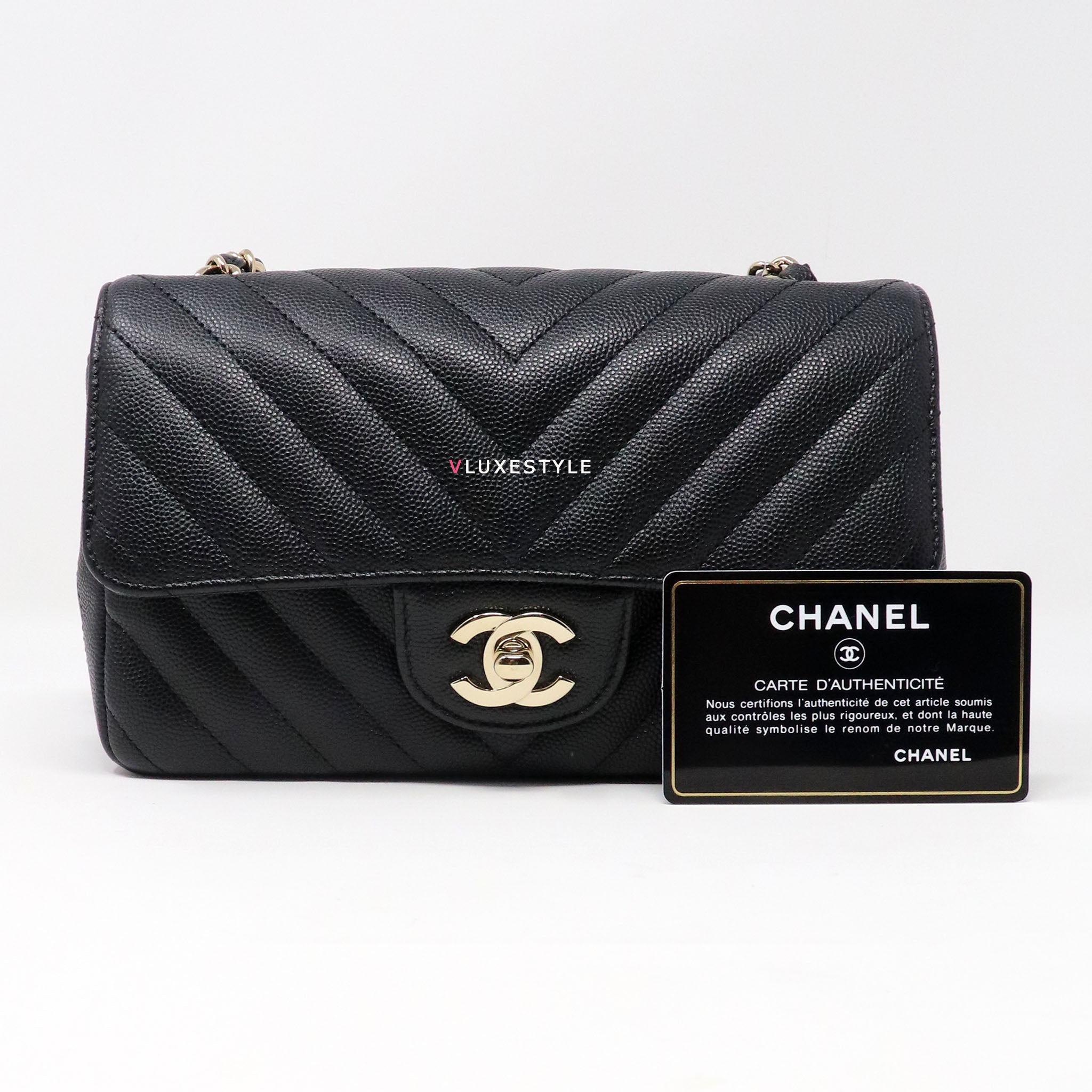 Chanel 18B Classic Mini Rectangular Black Chevron Caviar with