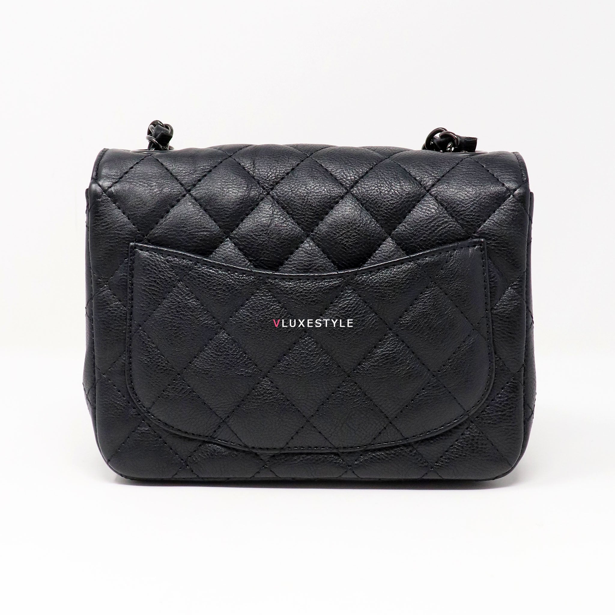 Chanel Classic 17S So Black Mini Square Crumpled Calfskin with