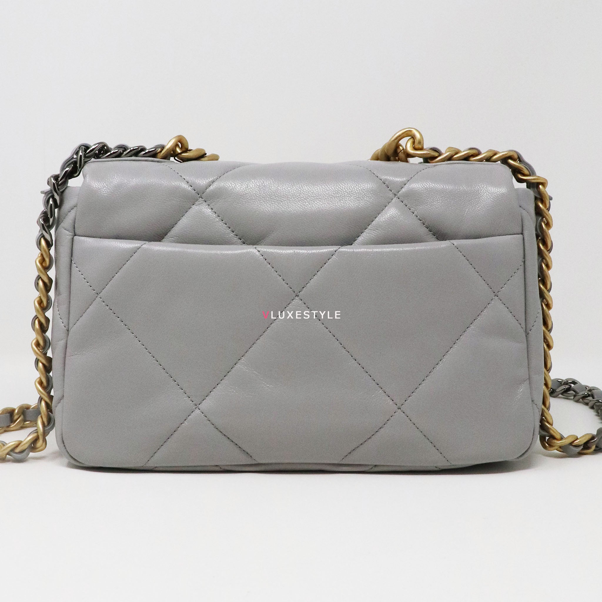 Chanel Gray Quilted Satin Chanel 19 O-Case, myGemma, NZ