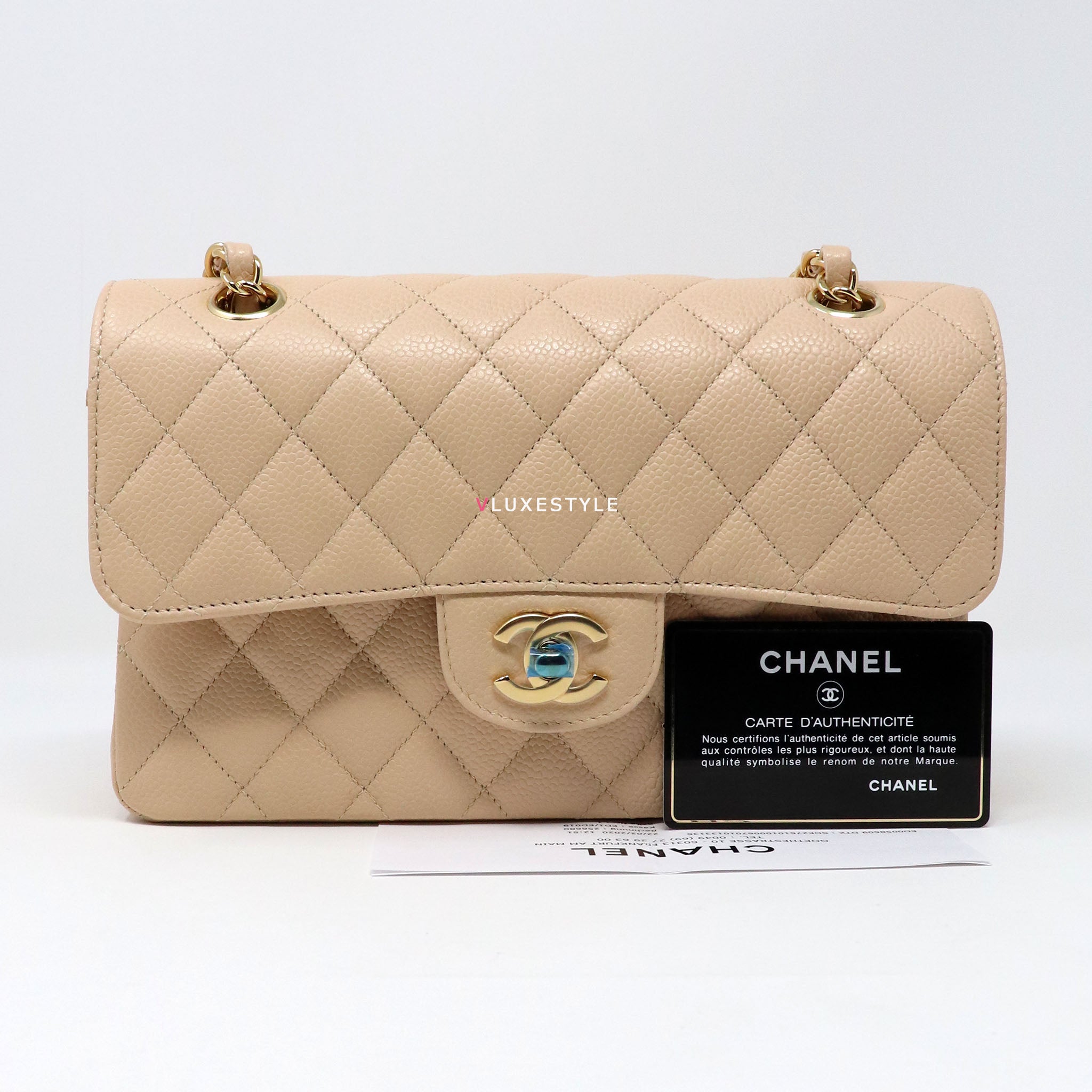 Chanel Beige Quilted Lambskin Leather Small Classic Double Flap Bag  Lot  58026  Heritage Auctions