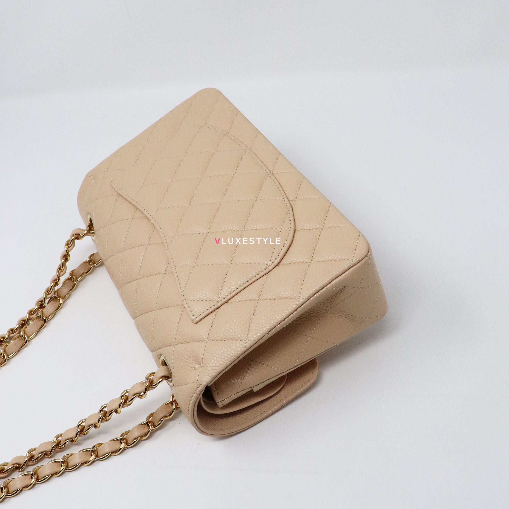 Chanel Classic Small Double Flap Beige Quilted Caviar with gold hardware