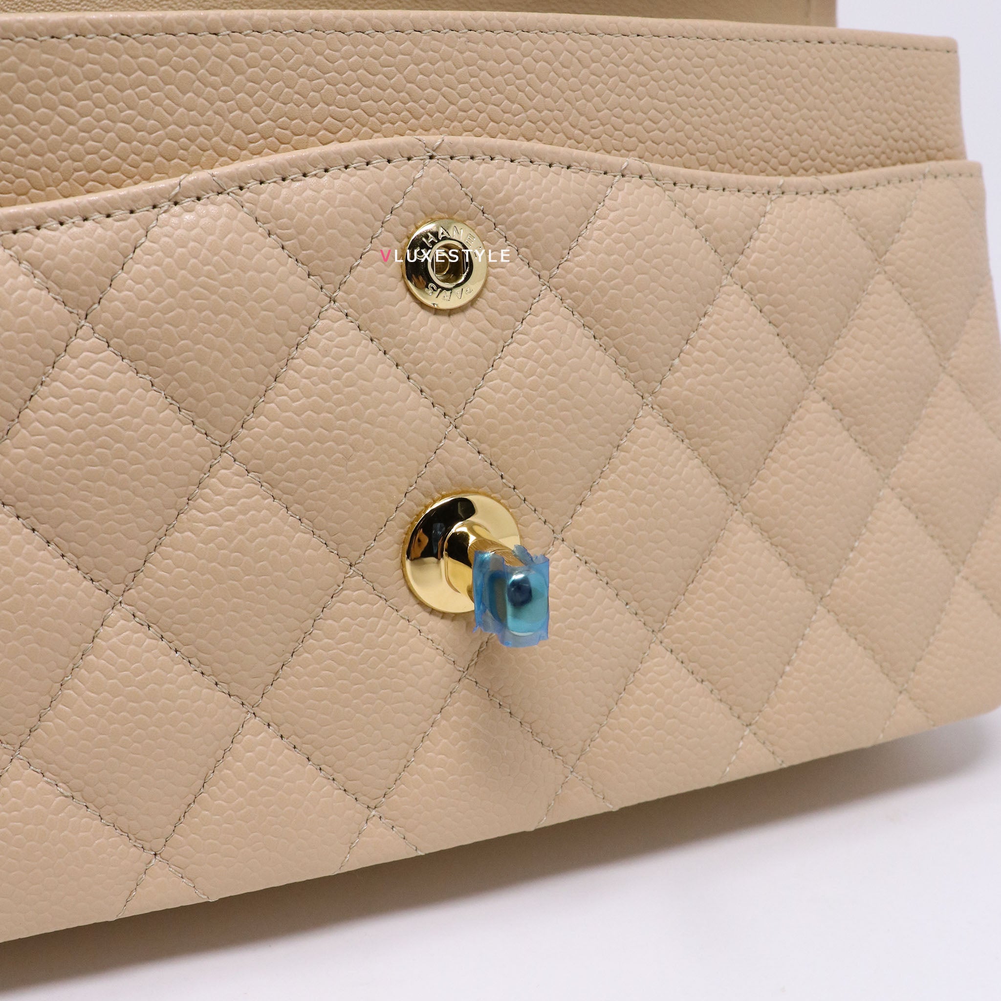 Chanel Classic Small Double Flap Beige Quilted Caviar with gold hardware