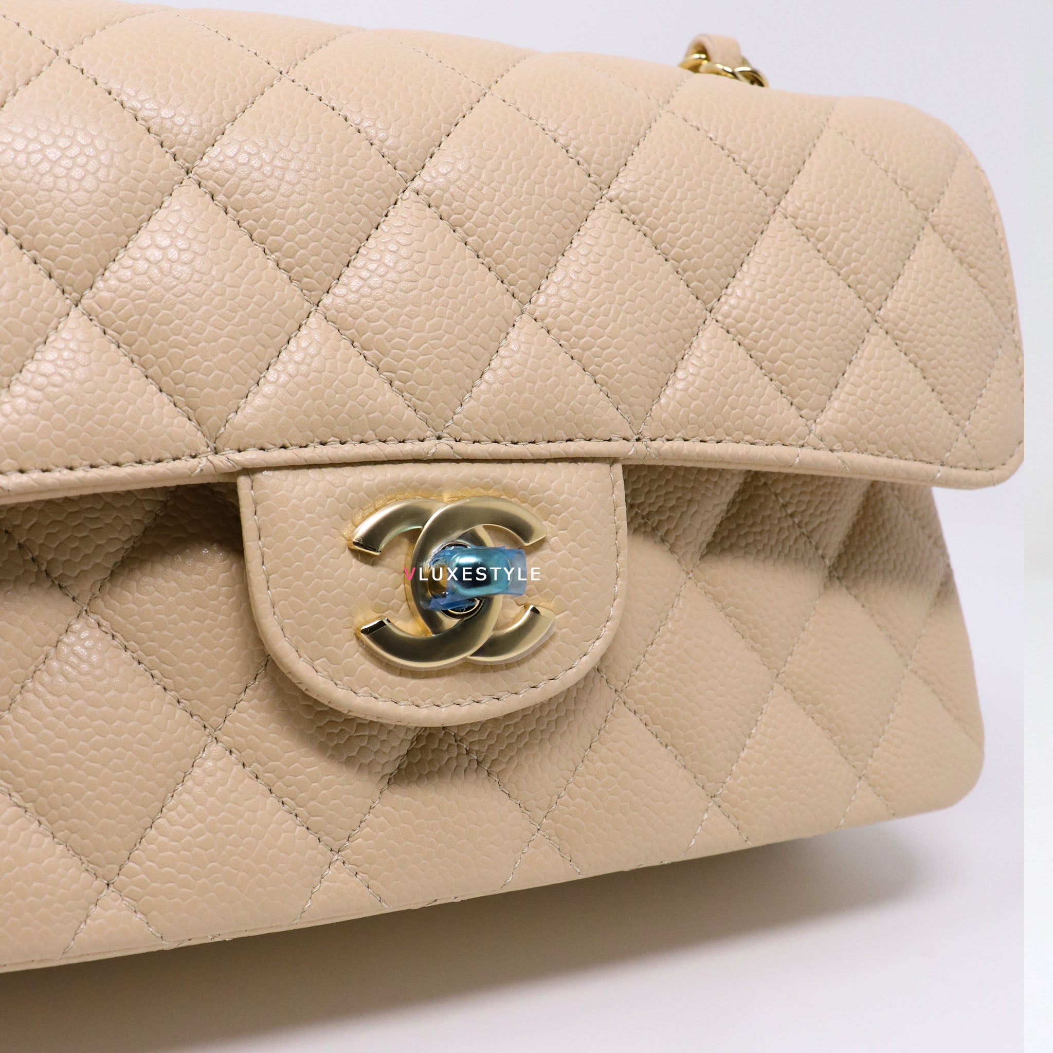 Chanel Classic Small Double Flap Beige Quilted Caviar with gold hardware