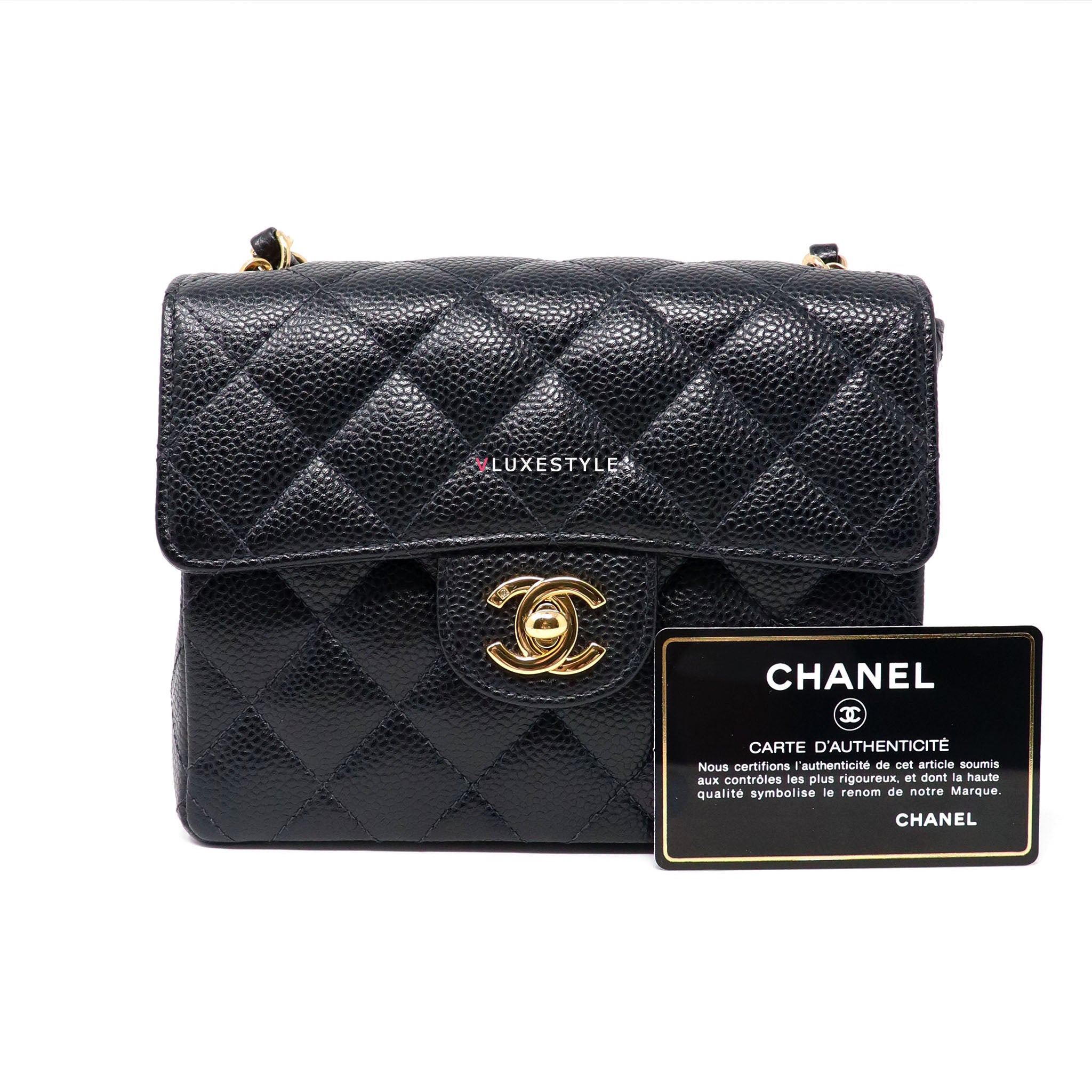 Chanel 1989 Vintage Black Square Mini Flap Bag 24k GHW Lambskin