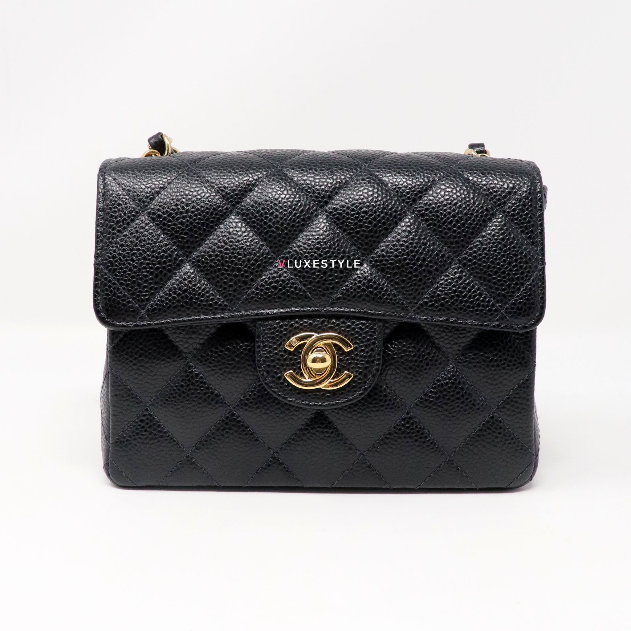 Chanel Mini Square Quilted Black Caviar Silver Hardware – Coco