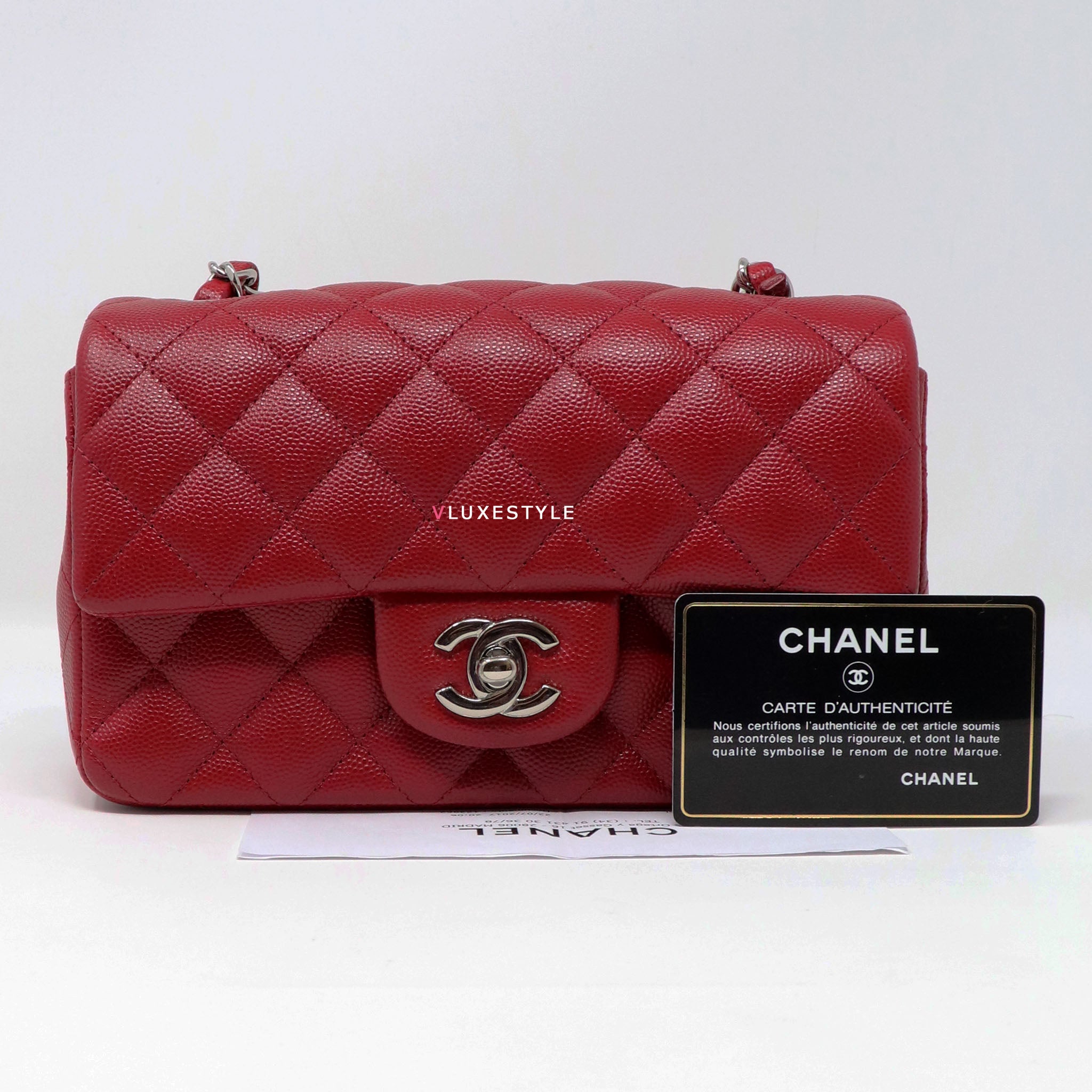 Chanel Classic 12A Mini Rectangular Red Quilted Caviar with silver