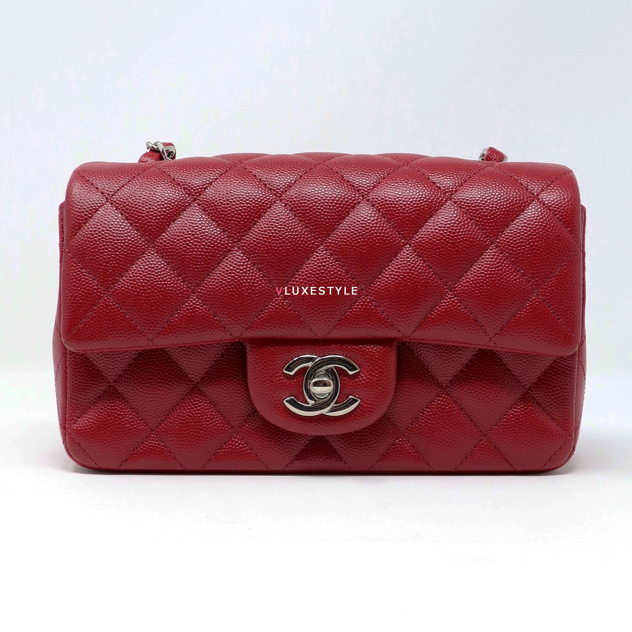 Chanel Iridescent Rose Gold Chevron Quilted Caviar Mini Flap