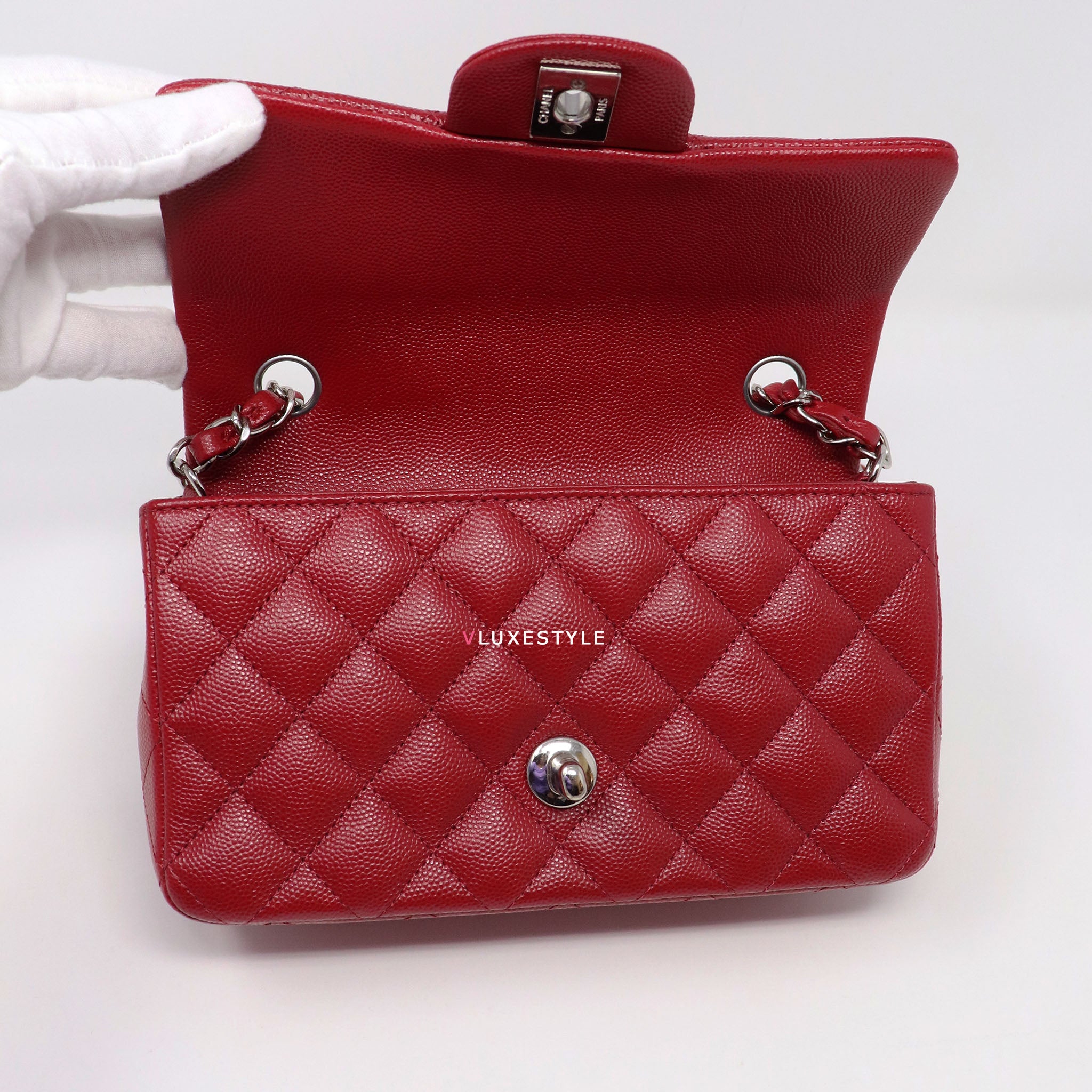 Chanel Quilted Mini Square Flap Red Caviar Silver Hardware 17B – Coco  Approved Studio