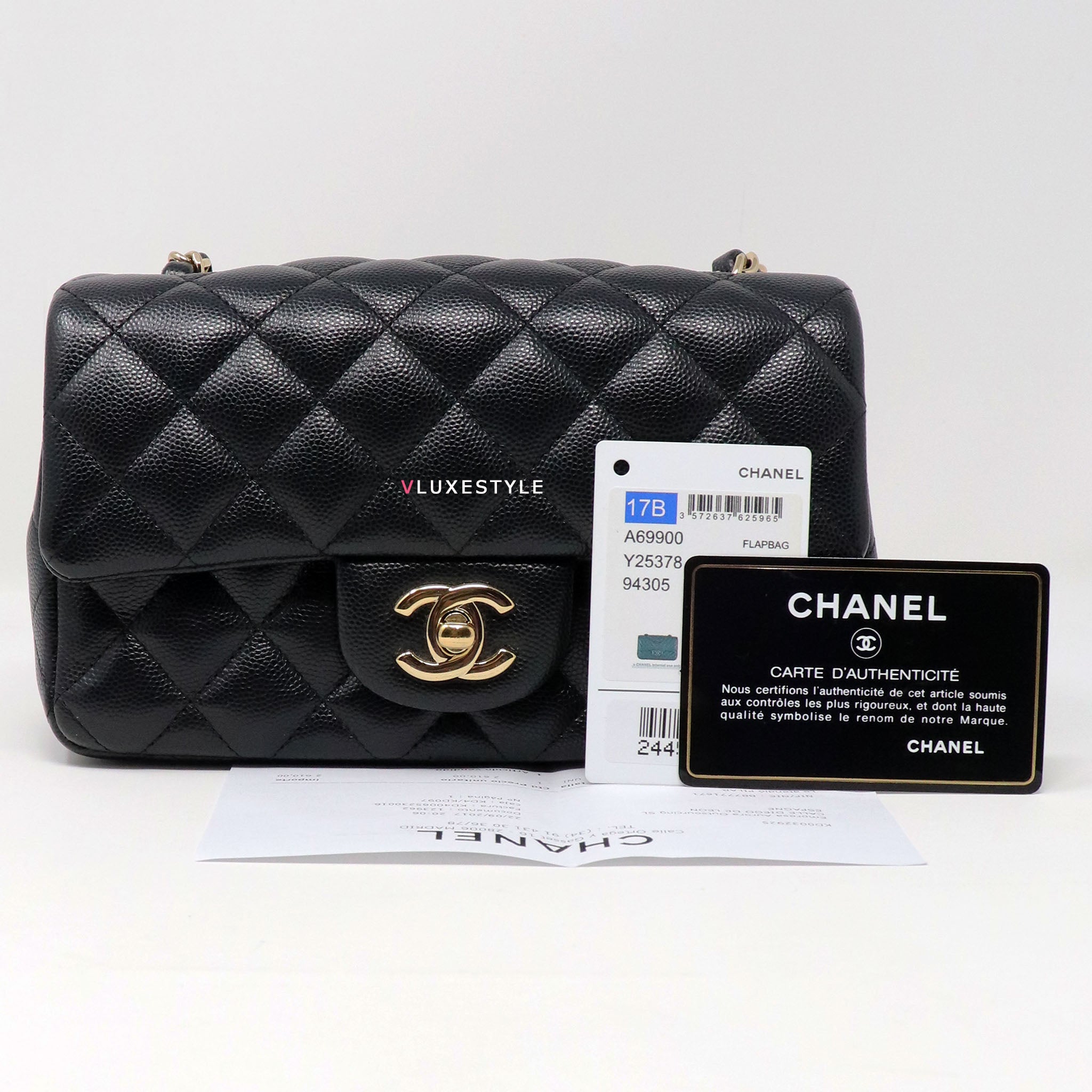 Chanel White Quilted Caviar Mini Rectangular Classic Single Flap Pale Gold Hardware, 2017 (Like New), Womens Handbag