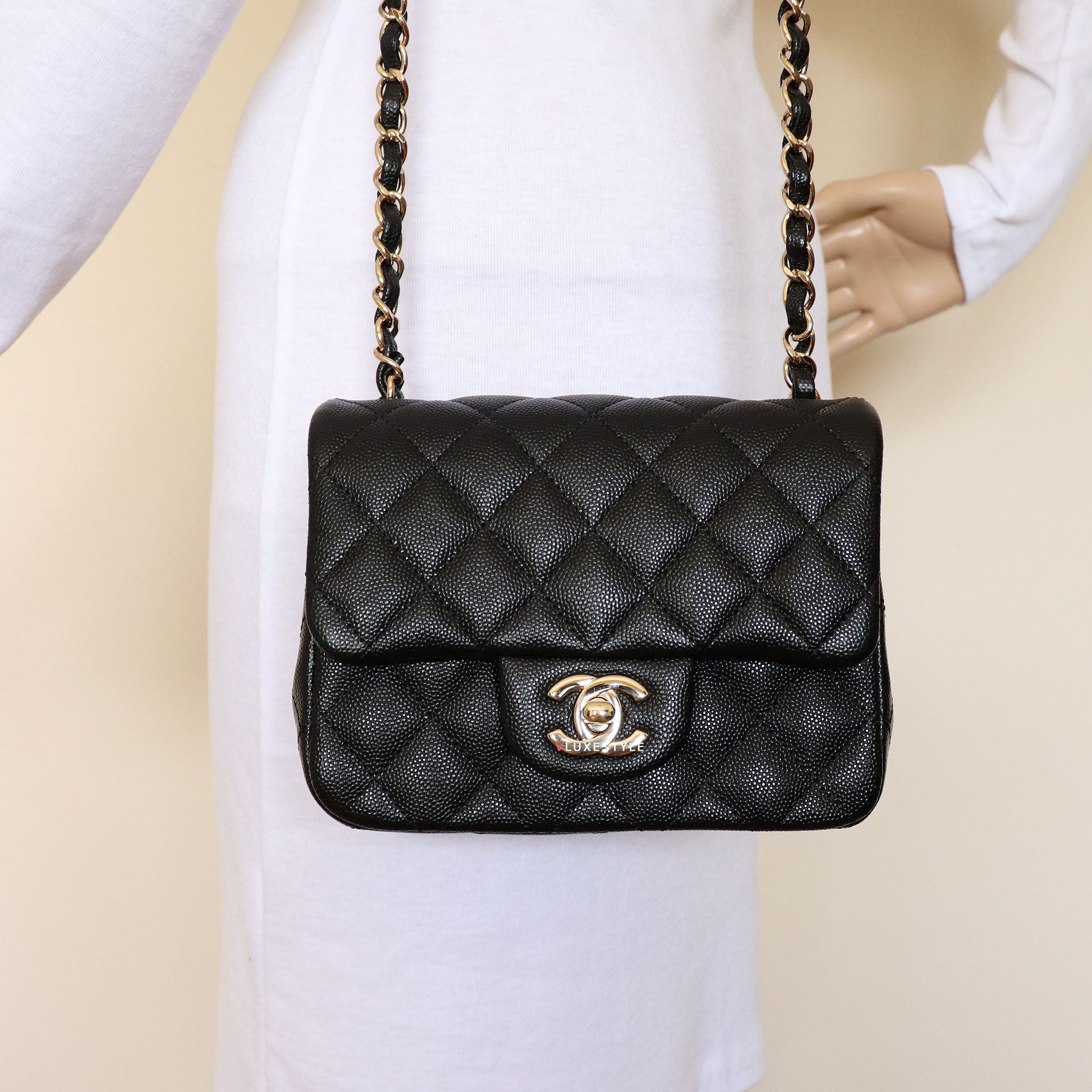 Chanel Classic Mini Rectangular 17C Black Quilted Caviar with