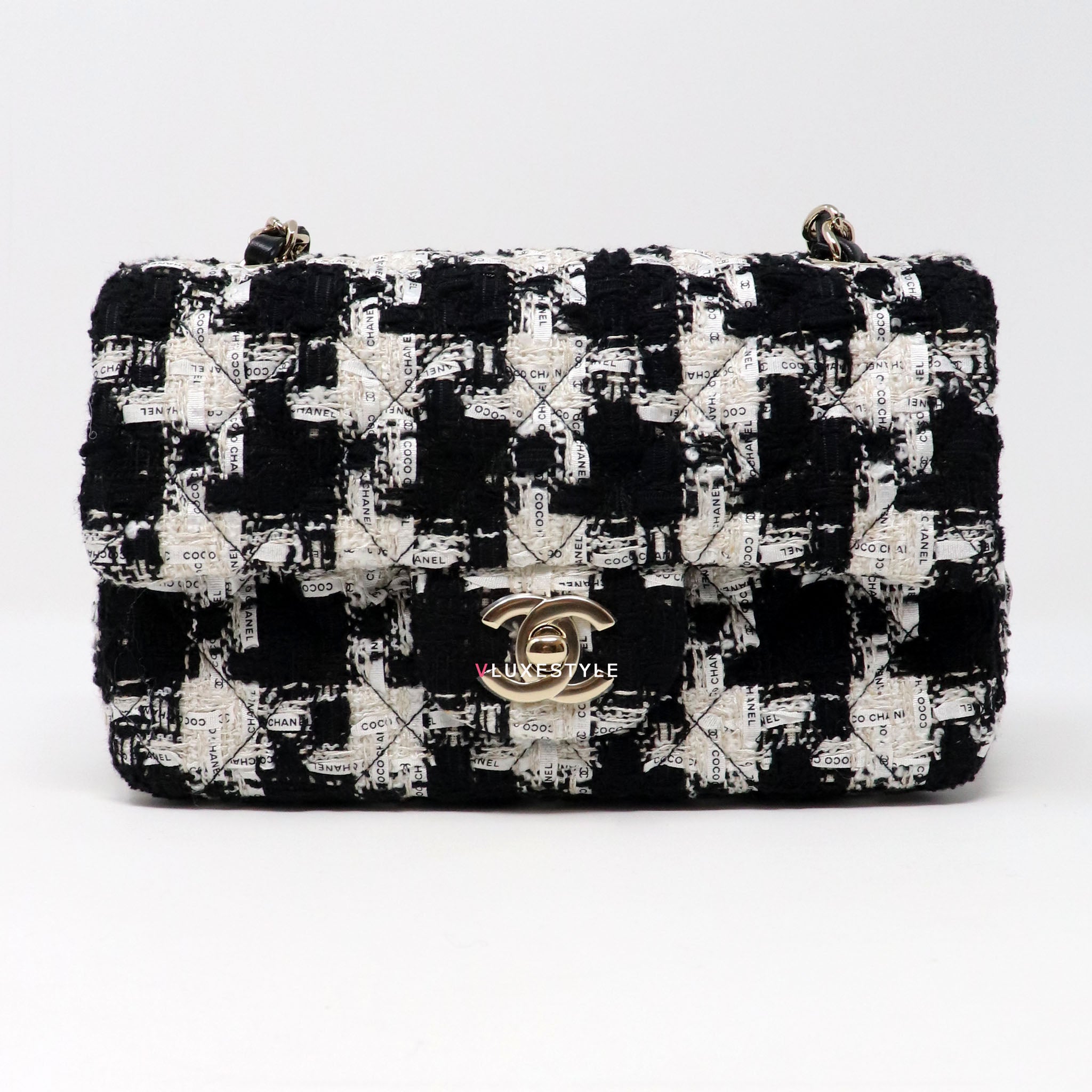 Chanel 20S Mini Rectangular Ecru, Black & White Tweed and light