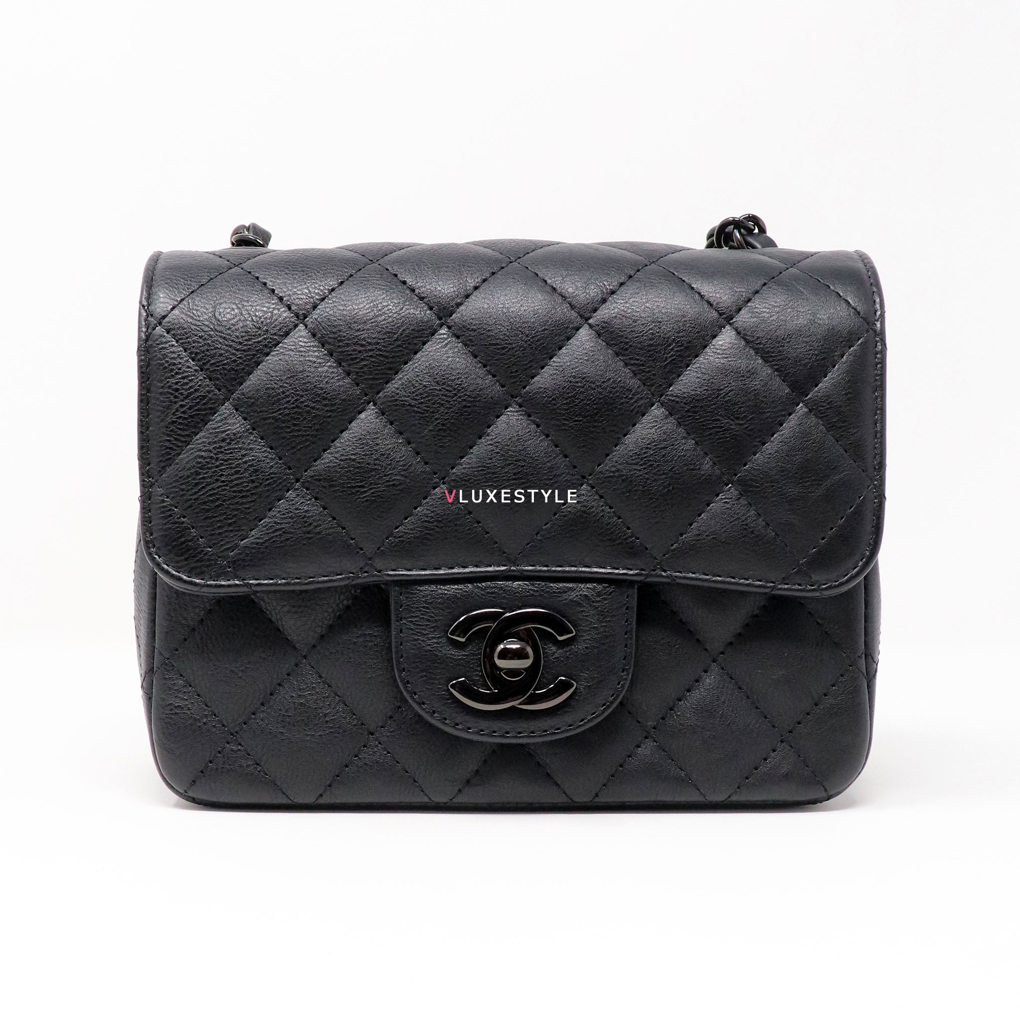 CHANEL Classic Chevron Mini Square Flap Bag in Black Caviar  Dearluxe