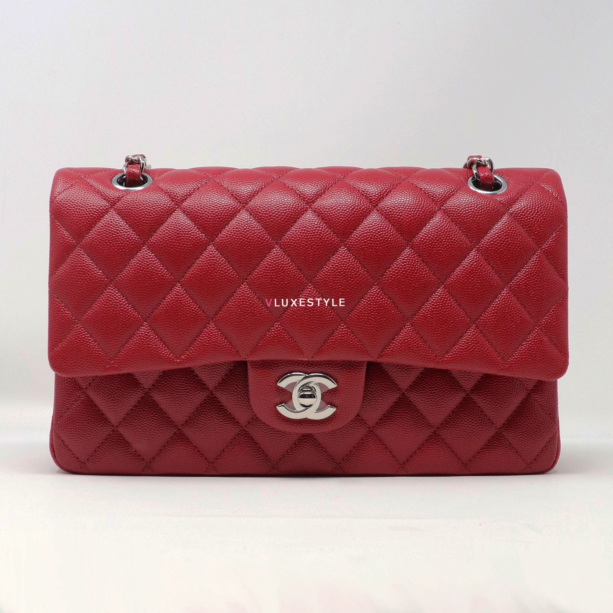 Chanel Medium Classic Double Flap Bag Red Lambskin Antique Gold Hardware