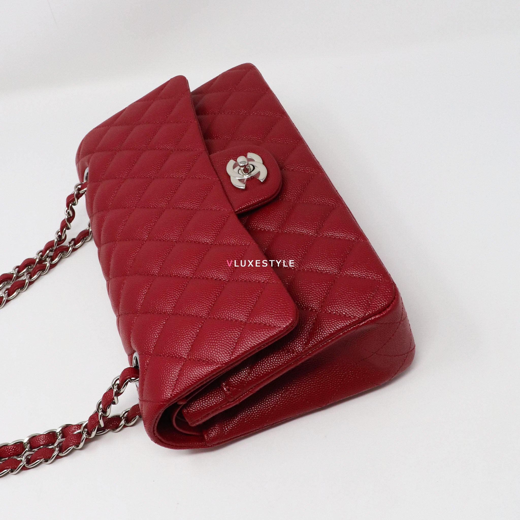 Chanel Classic Medium Double Flap 17B Red Quilted Caviar with silver  hardware