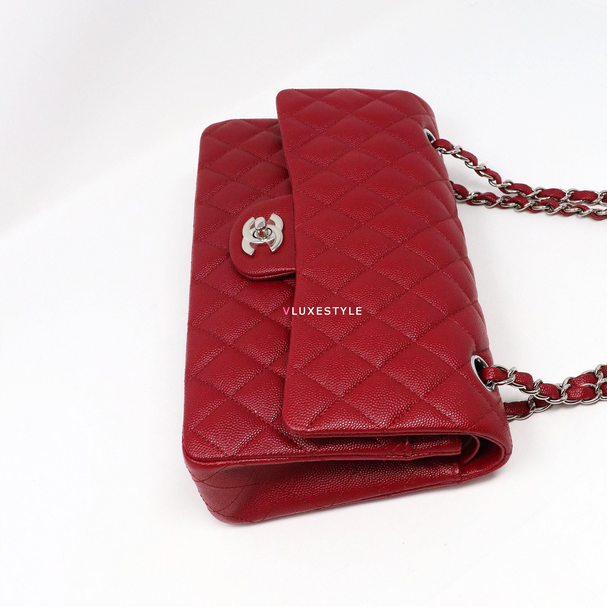 Chanel Classic Medium Double Flap 17B Red Quilted Caviar with silver  hardware