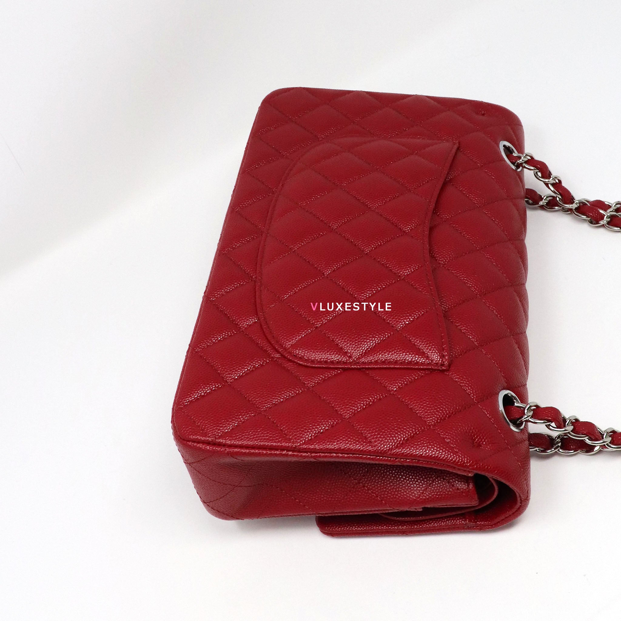 Chanel Classic Medium Double Flap 17B Red Quilted Caviar with silver  hardware