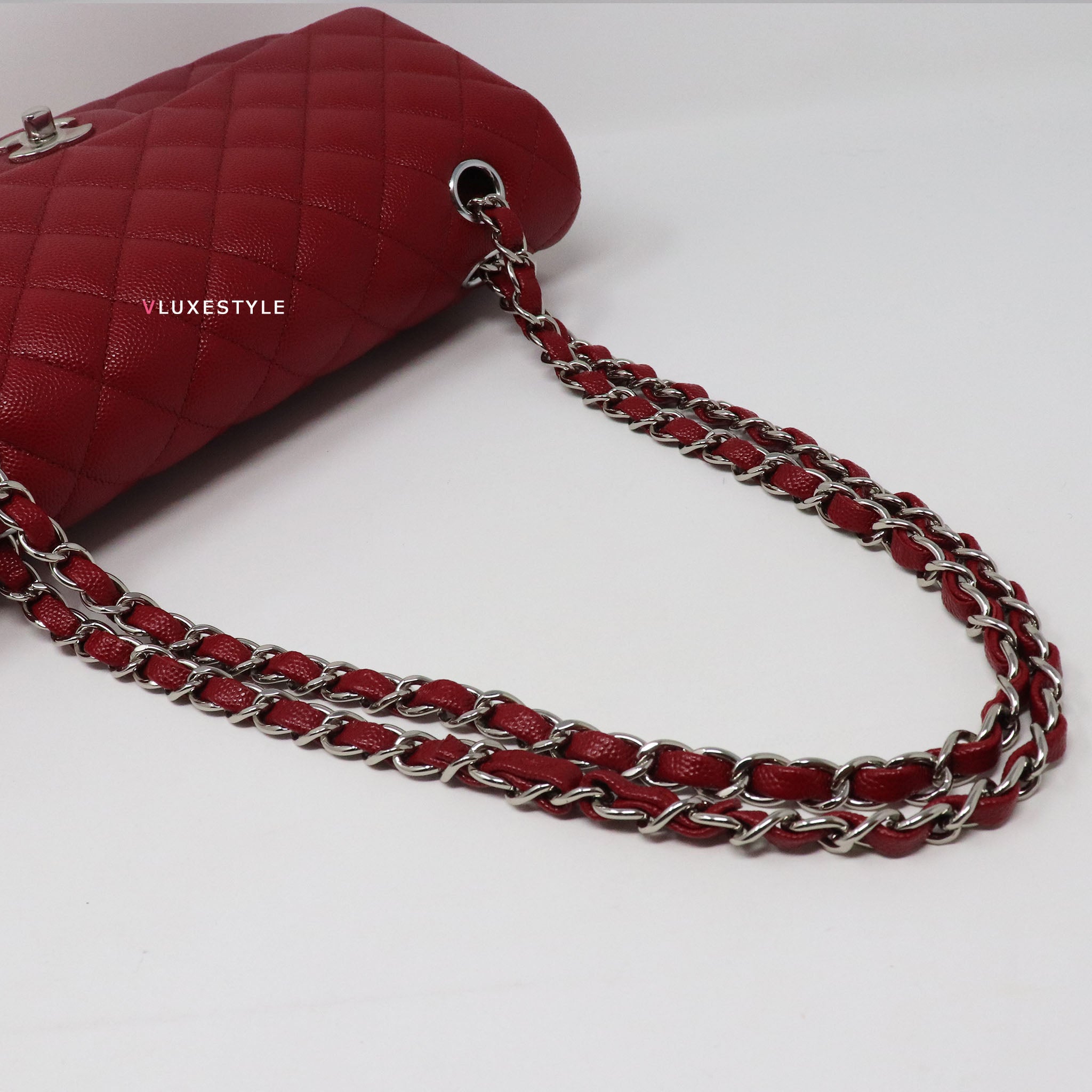 Chanel Classic Medium Double Flap 17B Red Quilted Caviar with