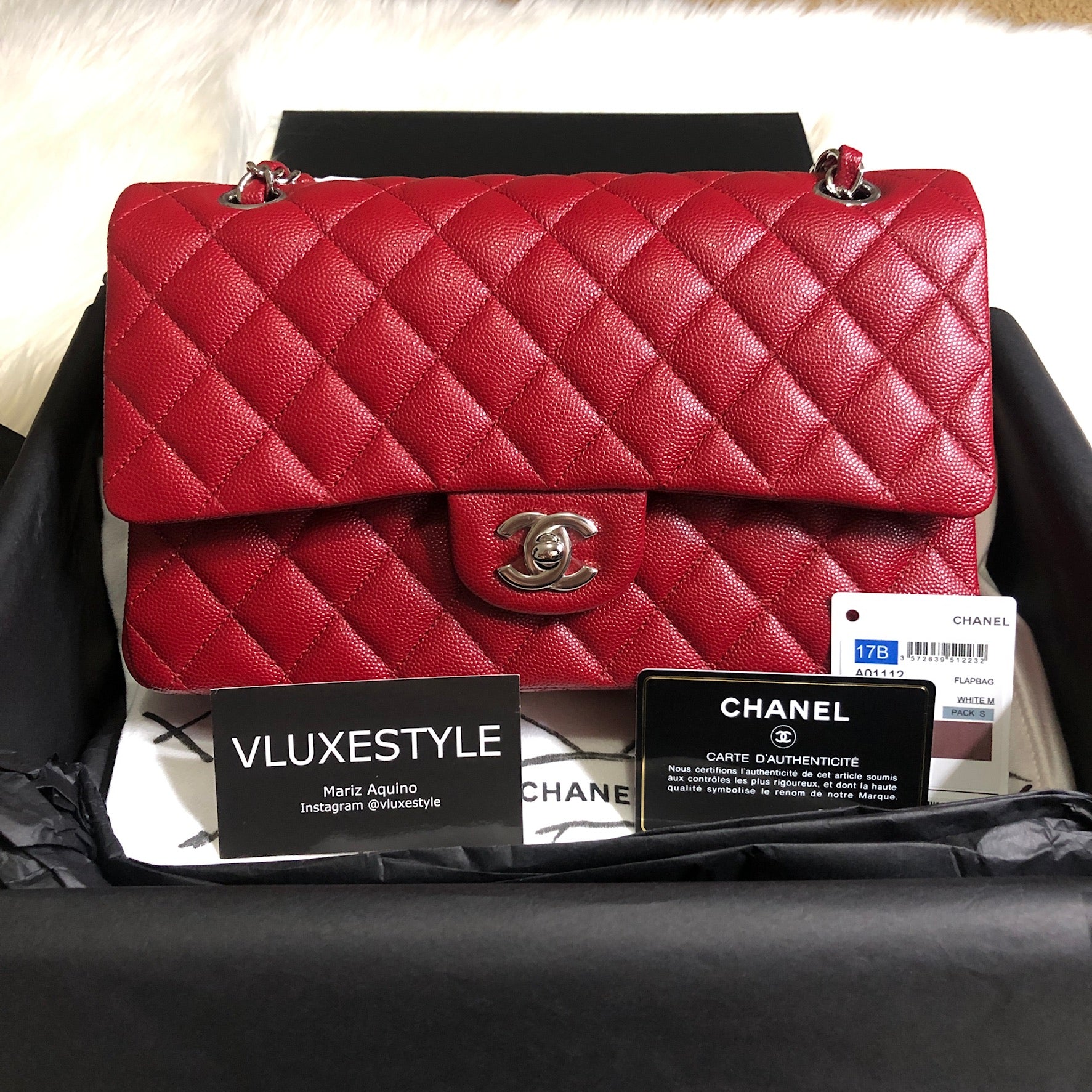 Chanel Classic Medium Double Flap 17B Red Quilted Caviar with silver  hardware