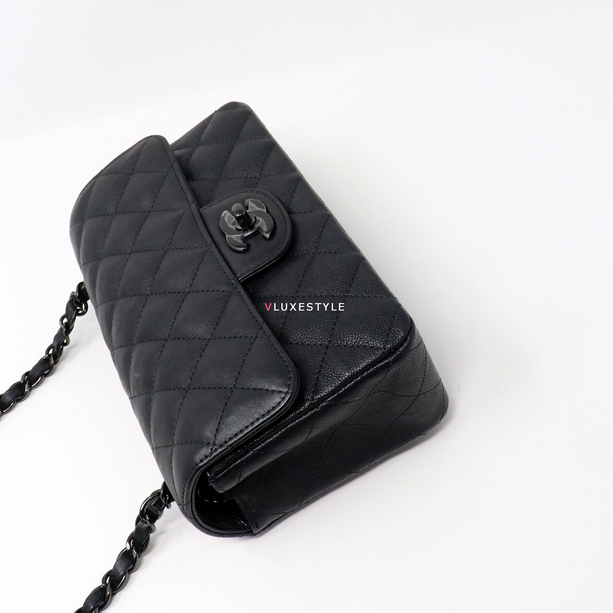 Chanel Mini Rectangular 17S So Black Crumpled Calfskin with shiny black  hardware