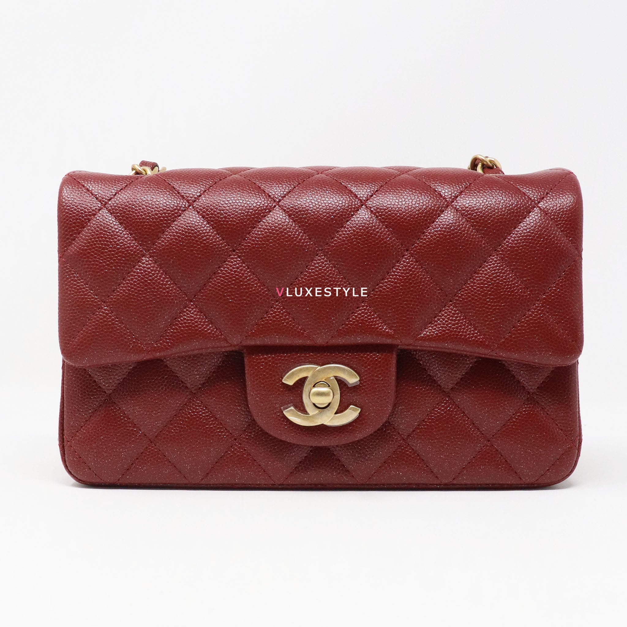 Chanel Classic Mini Rectangular 18C Iridescent Burgundy Quilted Caviar with  brushed gold hardware